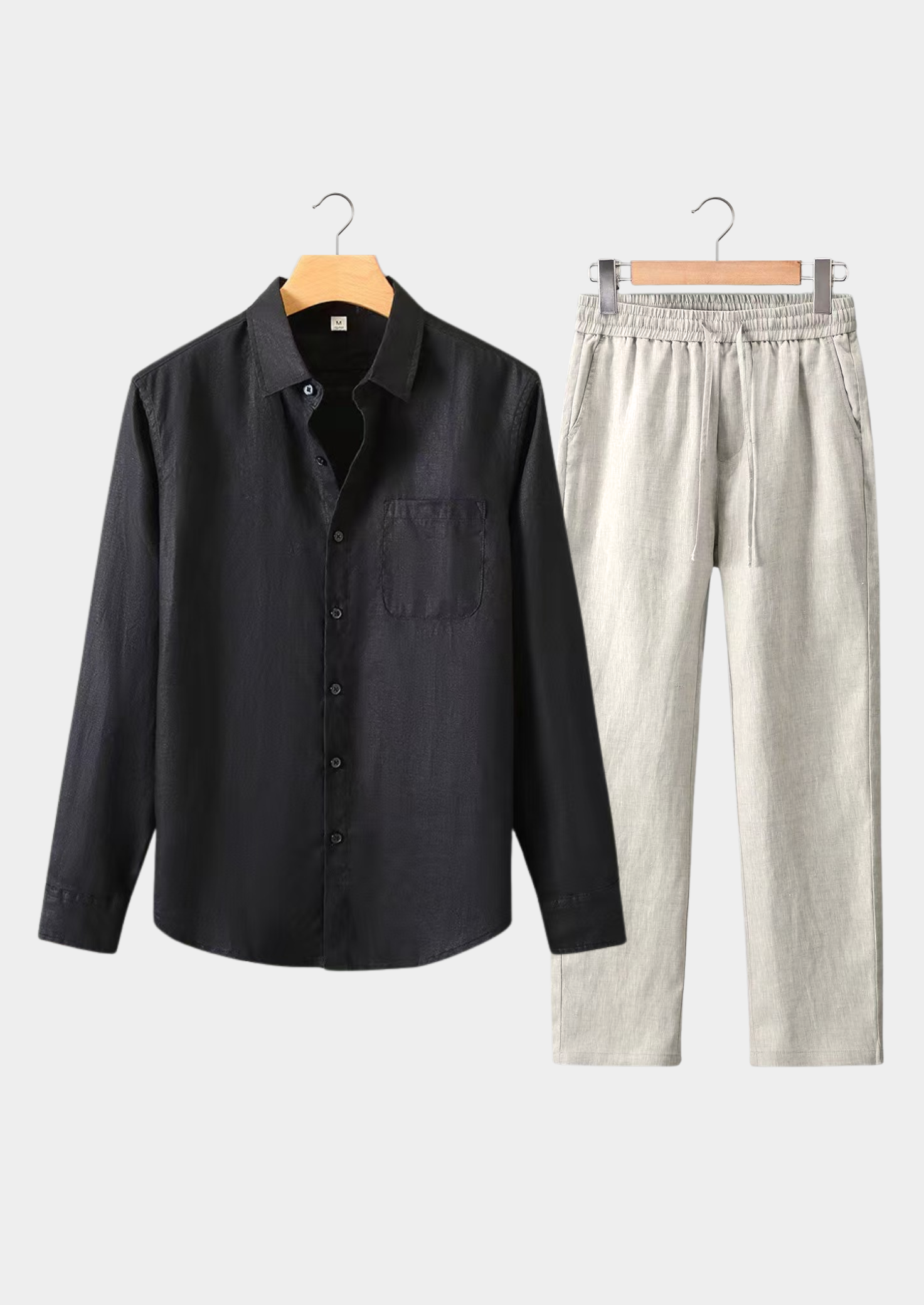 Linen Longsleeve Summer Set - Black/Beige