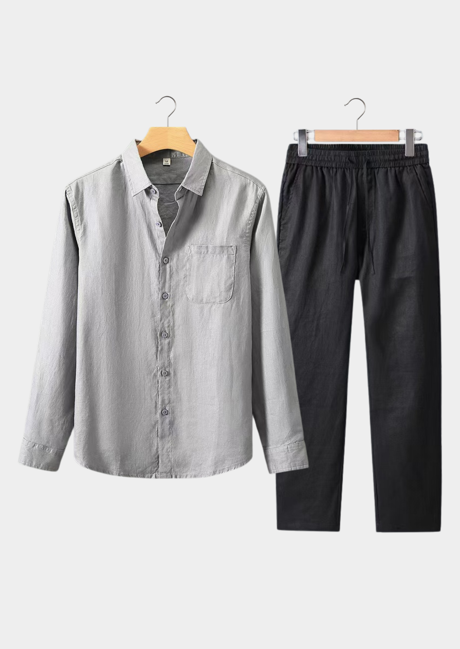 Linen Longsleeve Summer Set - Gray/Black