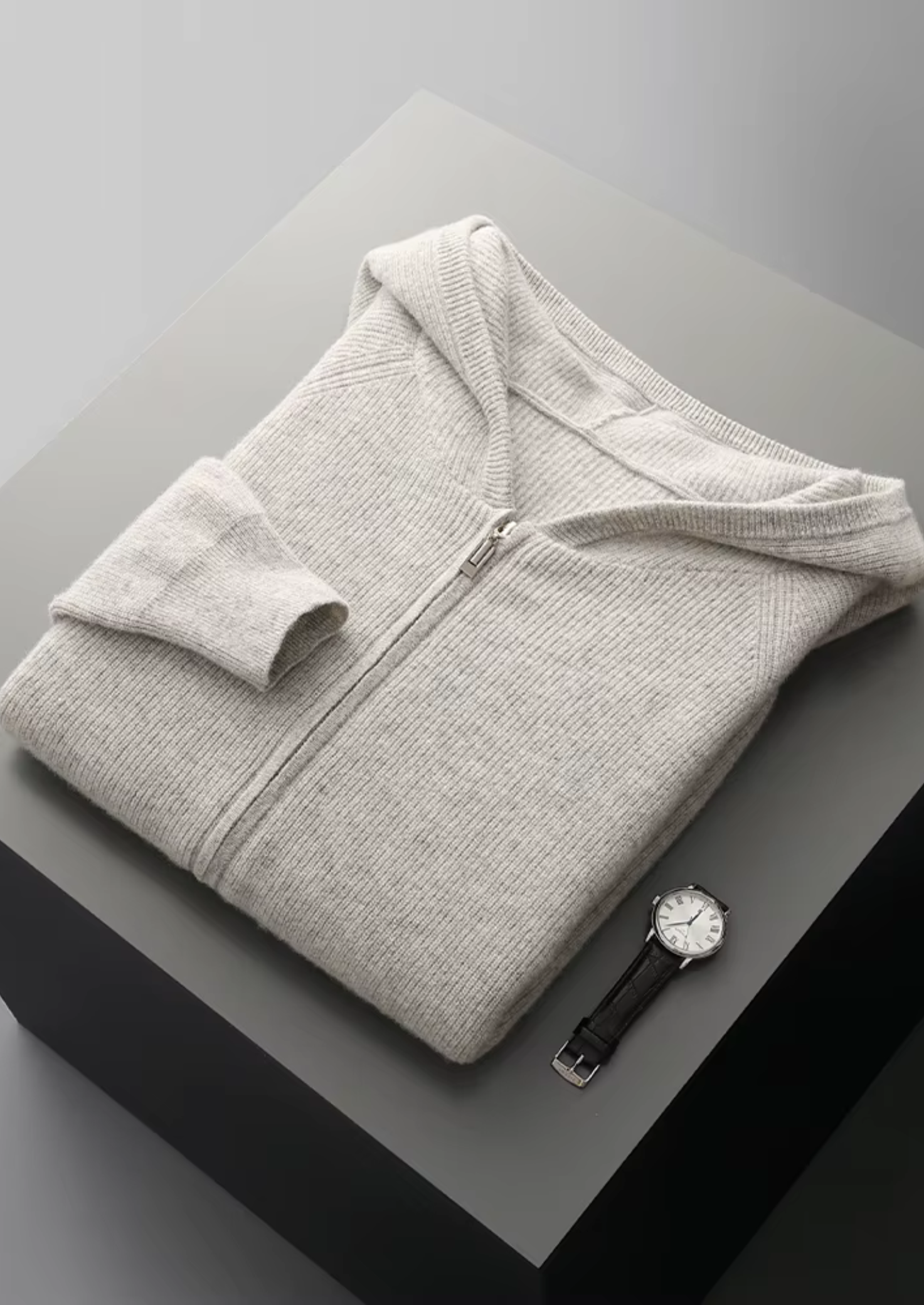 Pure Merino Wool Ribbed Zip Hoodie