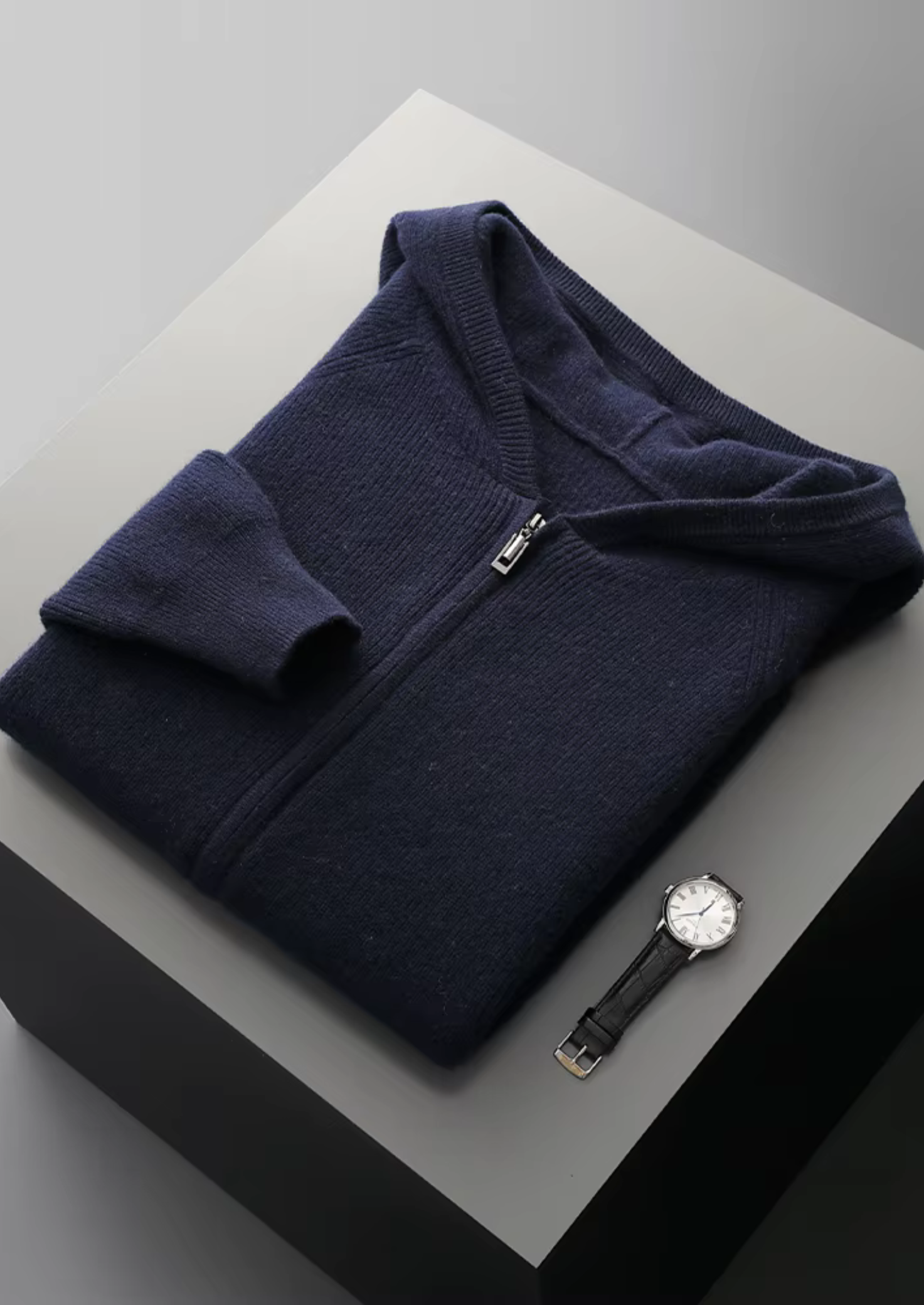 Pure Merino Wool Ribbed Zip Hoodie