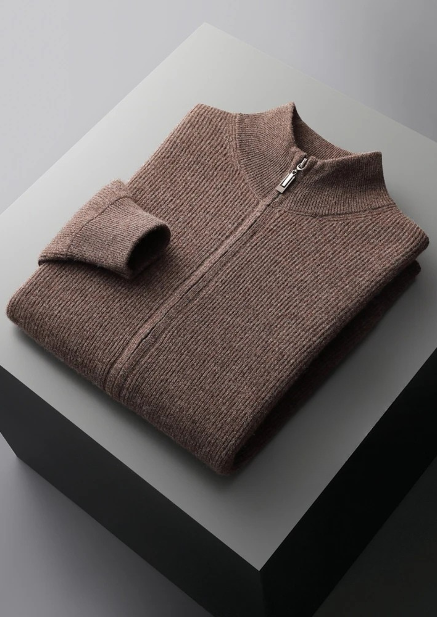 Pure Merino Wool Ribbed Zip Cardigan