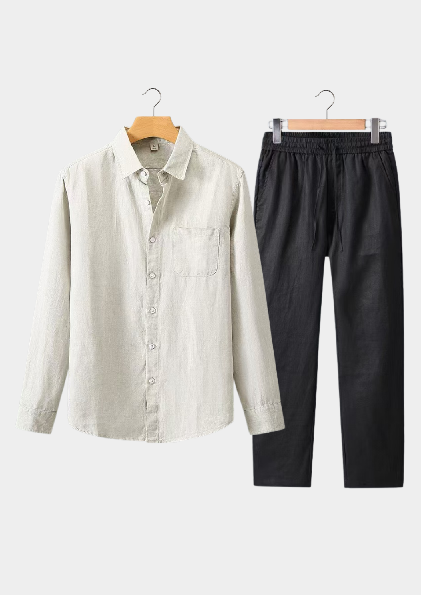 Linen Longsleeve Summer Set - Beige/Black