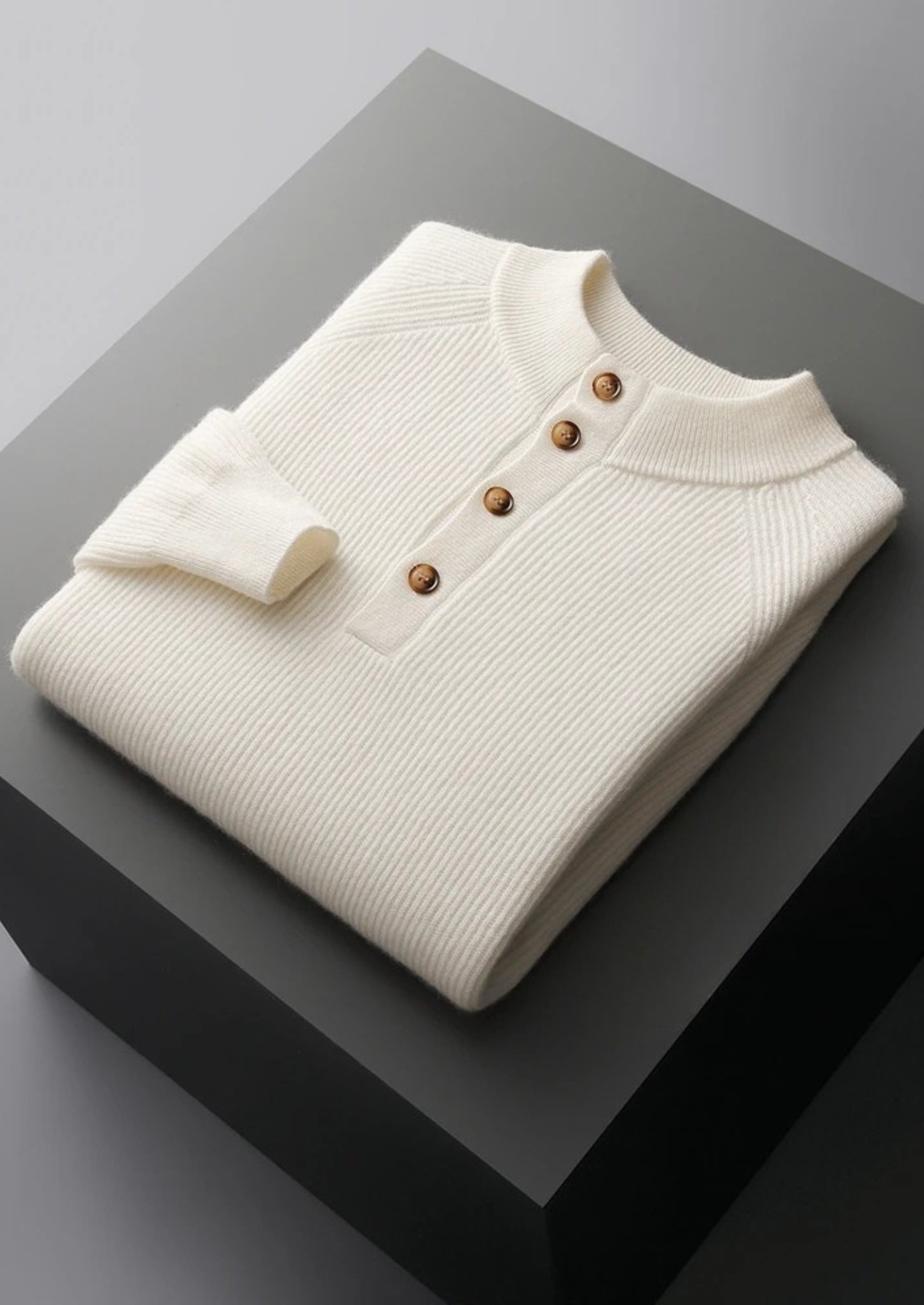 Cashmere Classic Ribbed Henley Sweater