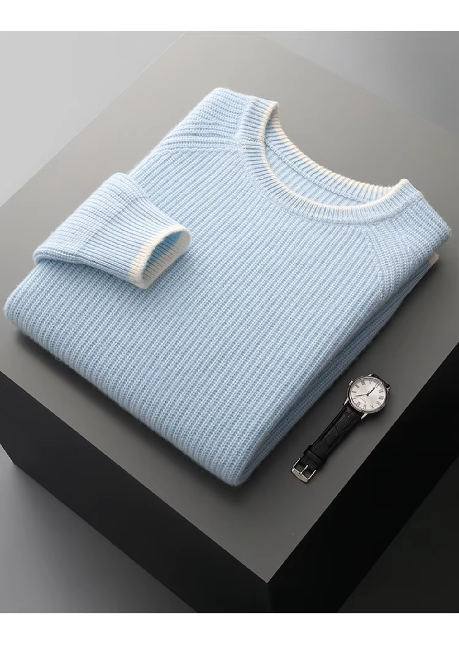 Pure Merino Wool Two Tone Crewneck