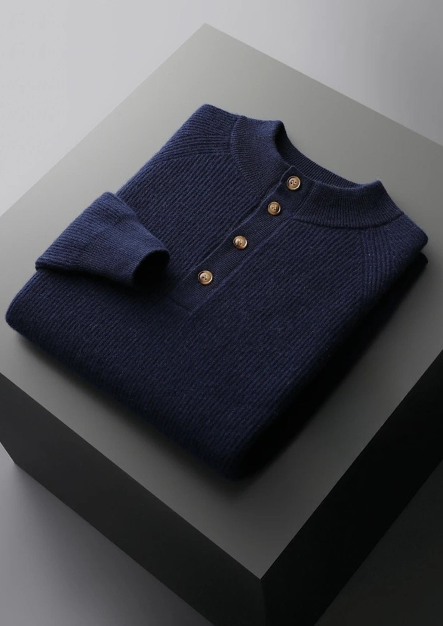 Cashmere Classic Ribbed Henley Sweater
