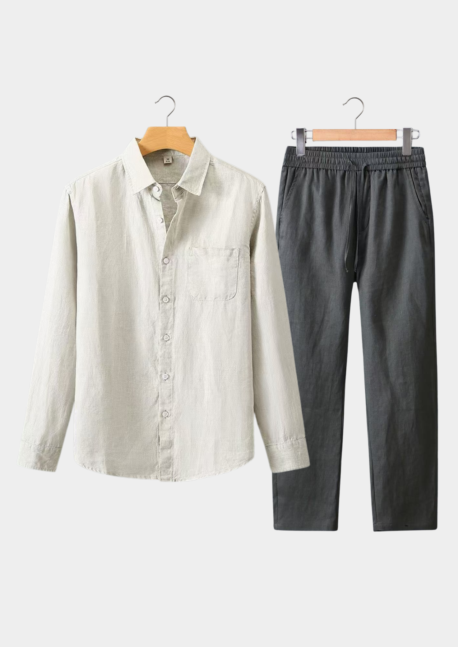 Linen Longsleeve Summer Set - Beige/Gray