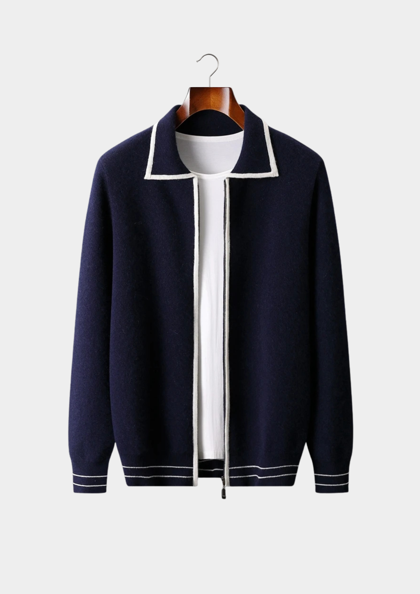 Pure Merino Wool Two-Tone Polo Cardigan