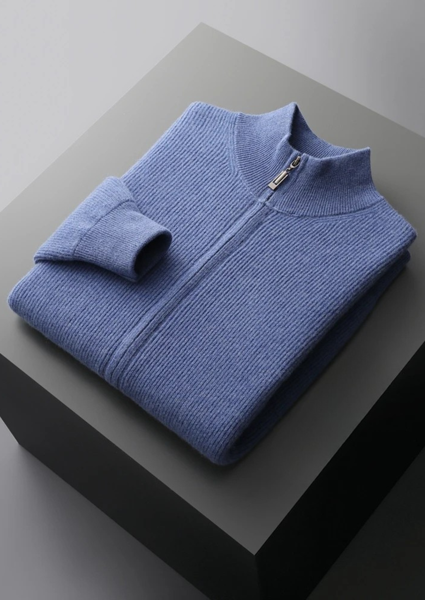 Pure Merino Wool Ribbed Zip Cardigan