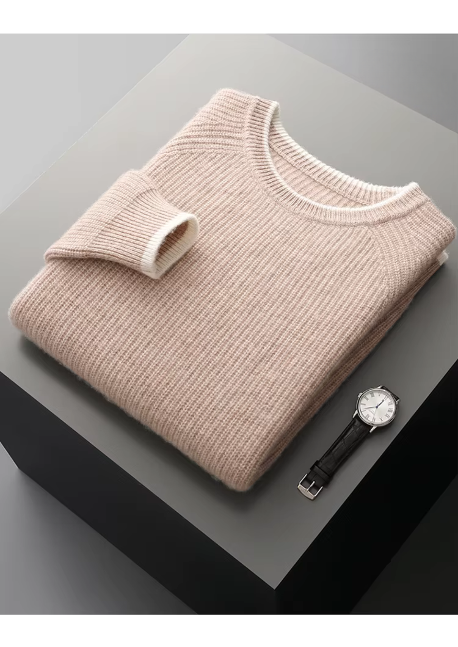 Pure Merino Wool Two Tone Crewneck
