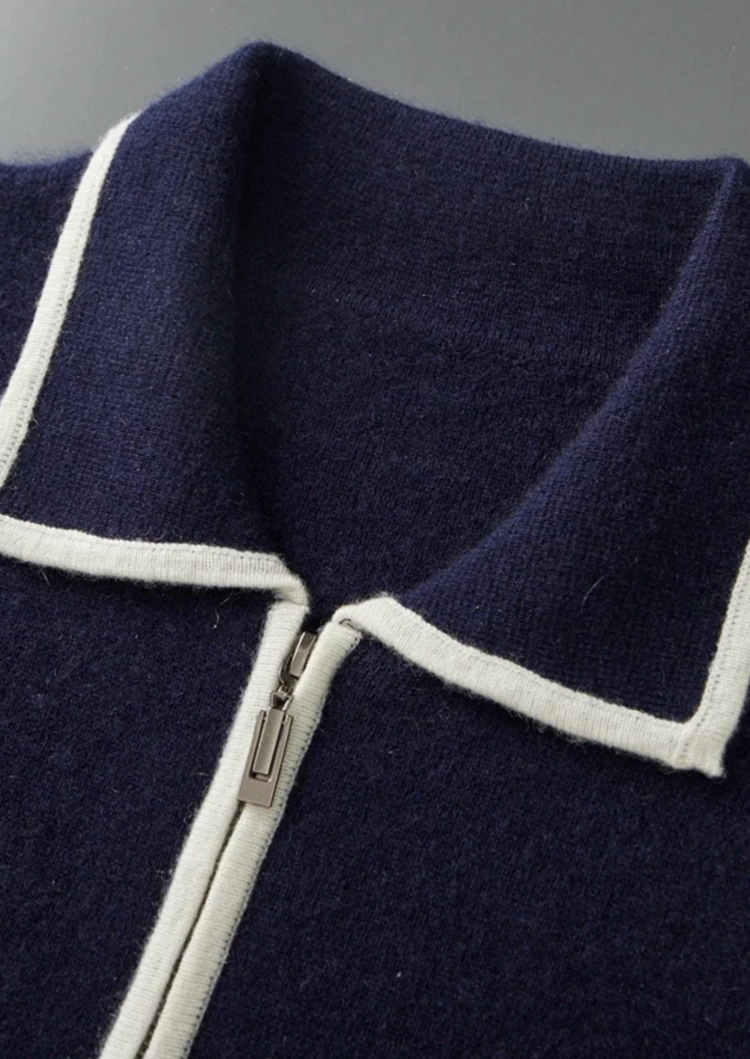 Pure Merino Wool Two-Tone Polo Cardigan