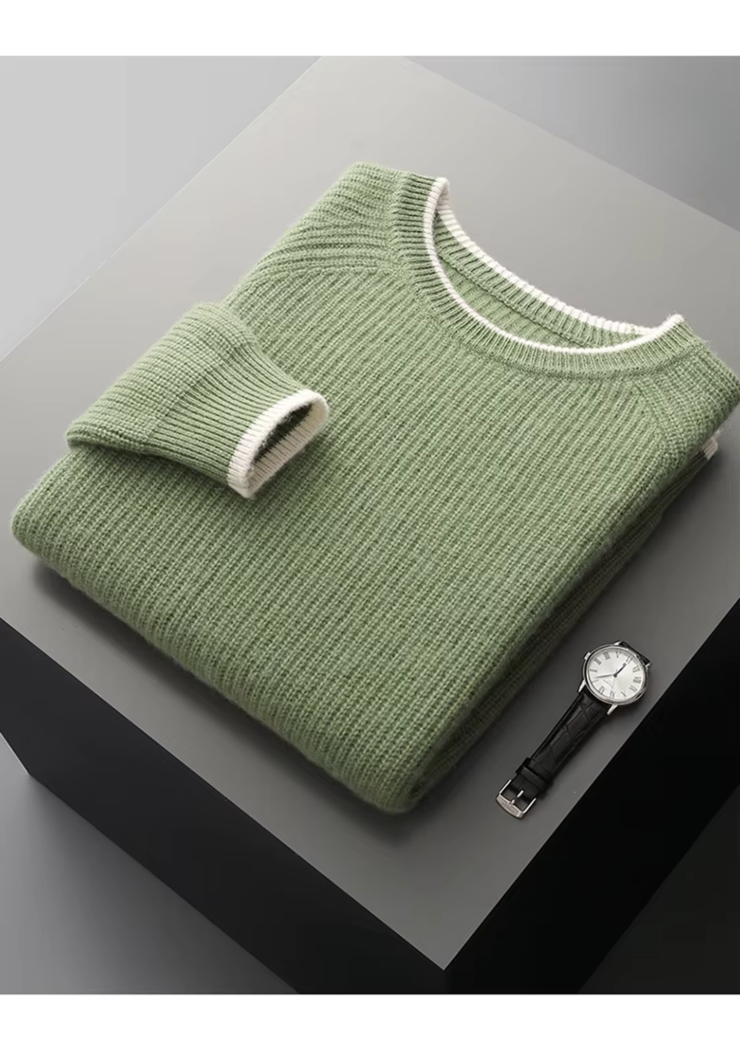 Pure Merino Wool Two Tone Crewneck