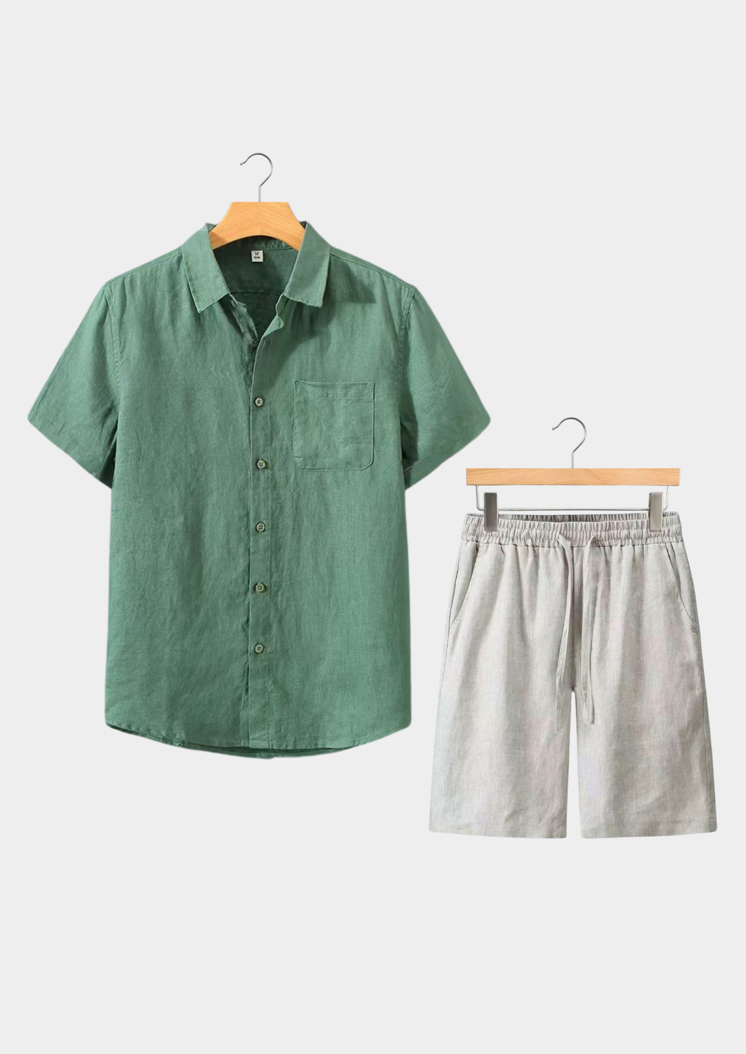 Linen Shortsleeve Summer Set - Green/Beige