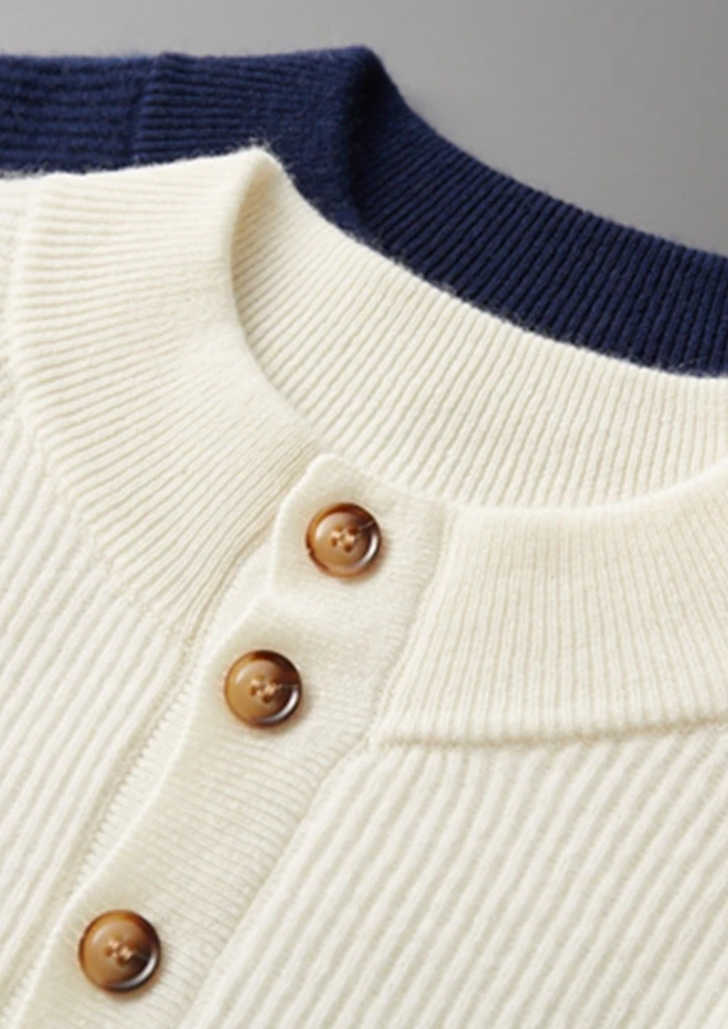 Cashmere Classic Ribbed Henley Sweater