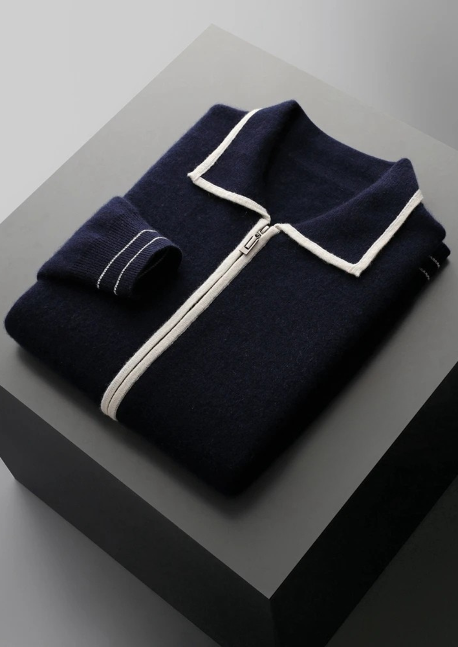 Pure Merino Wool Two-Tone Polo Cardigan