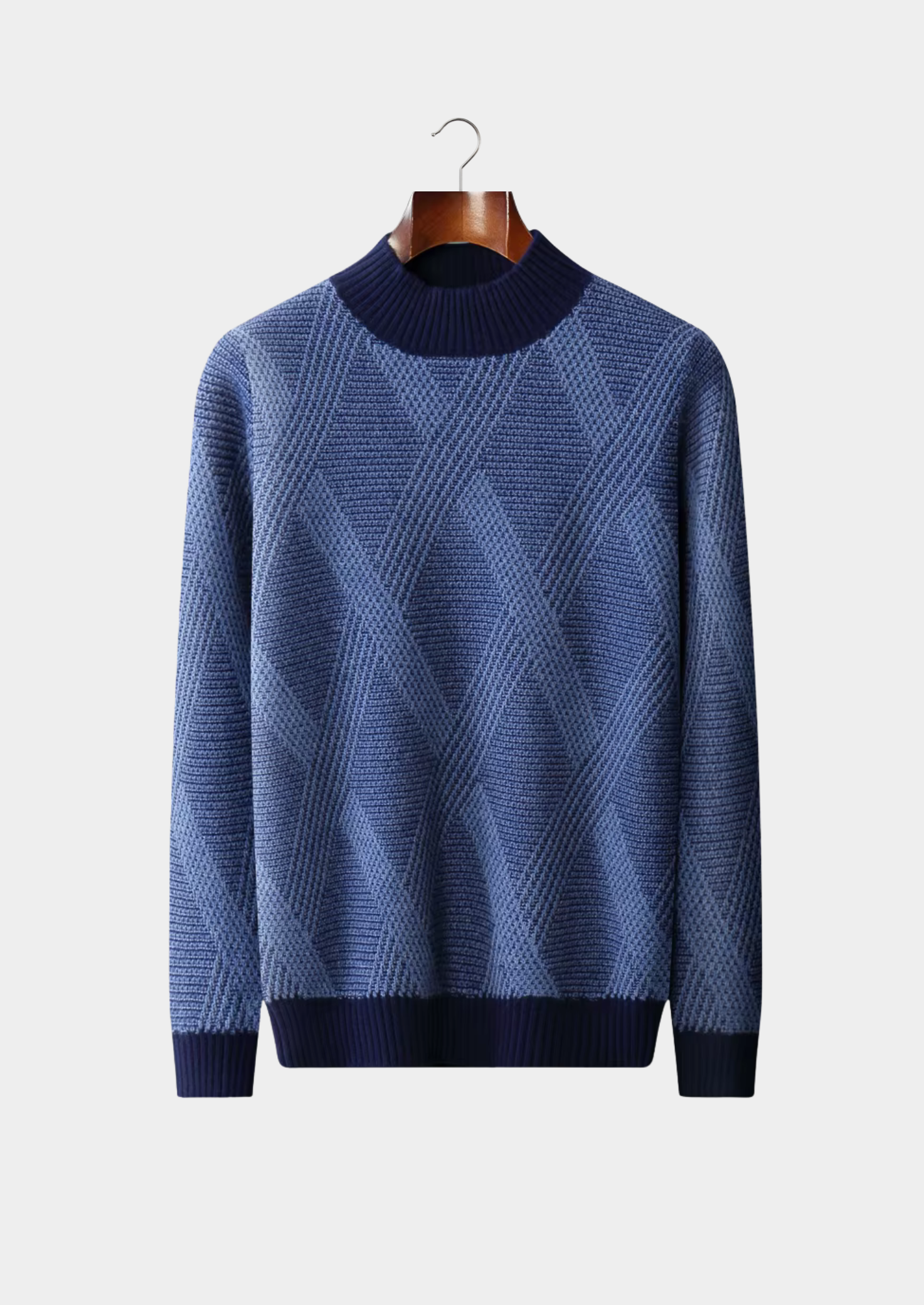 Pure Merino Wool Two Tone Patterned Mockneck