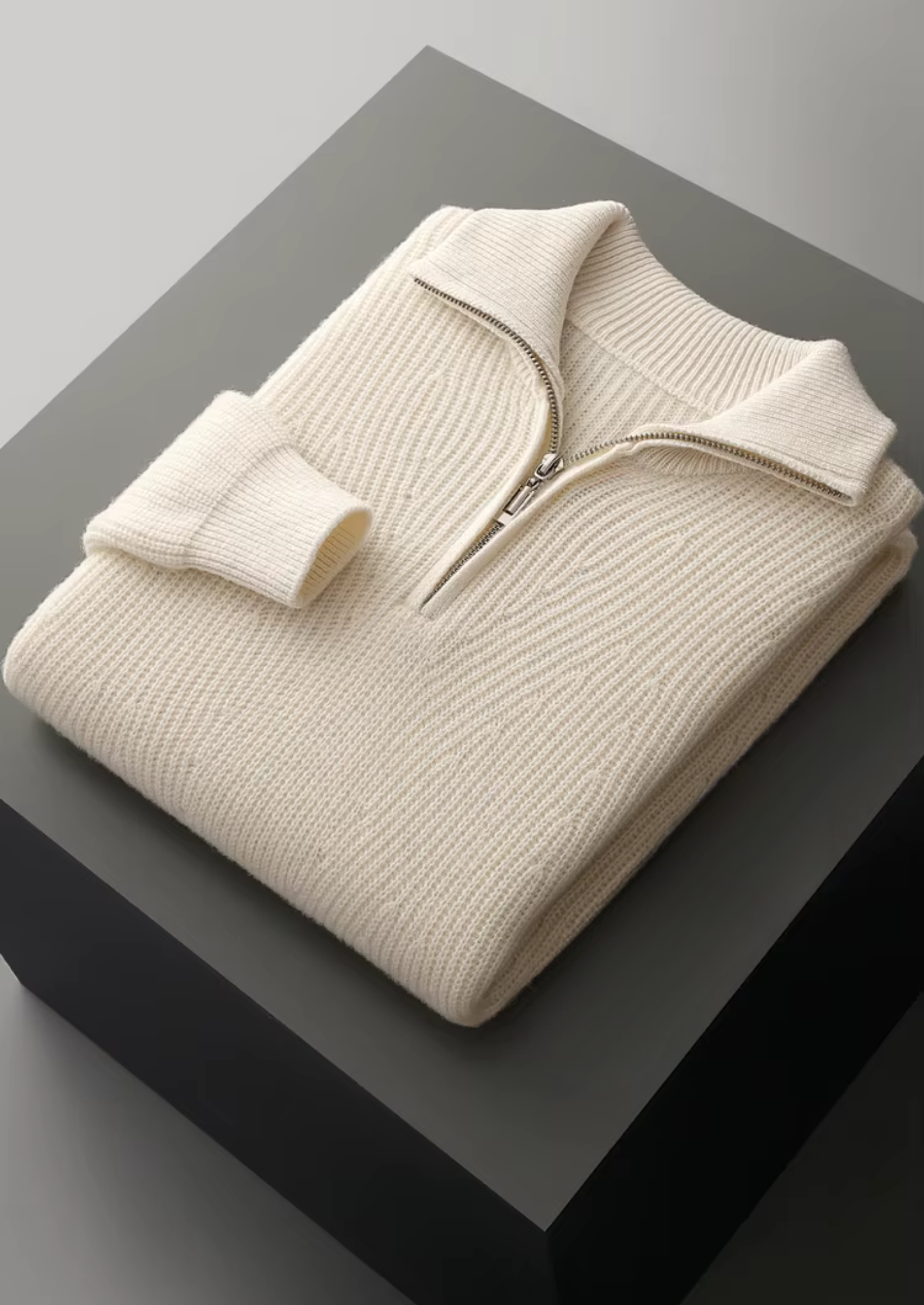 Pure Merino Wool Ribbed Half-Zip