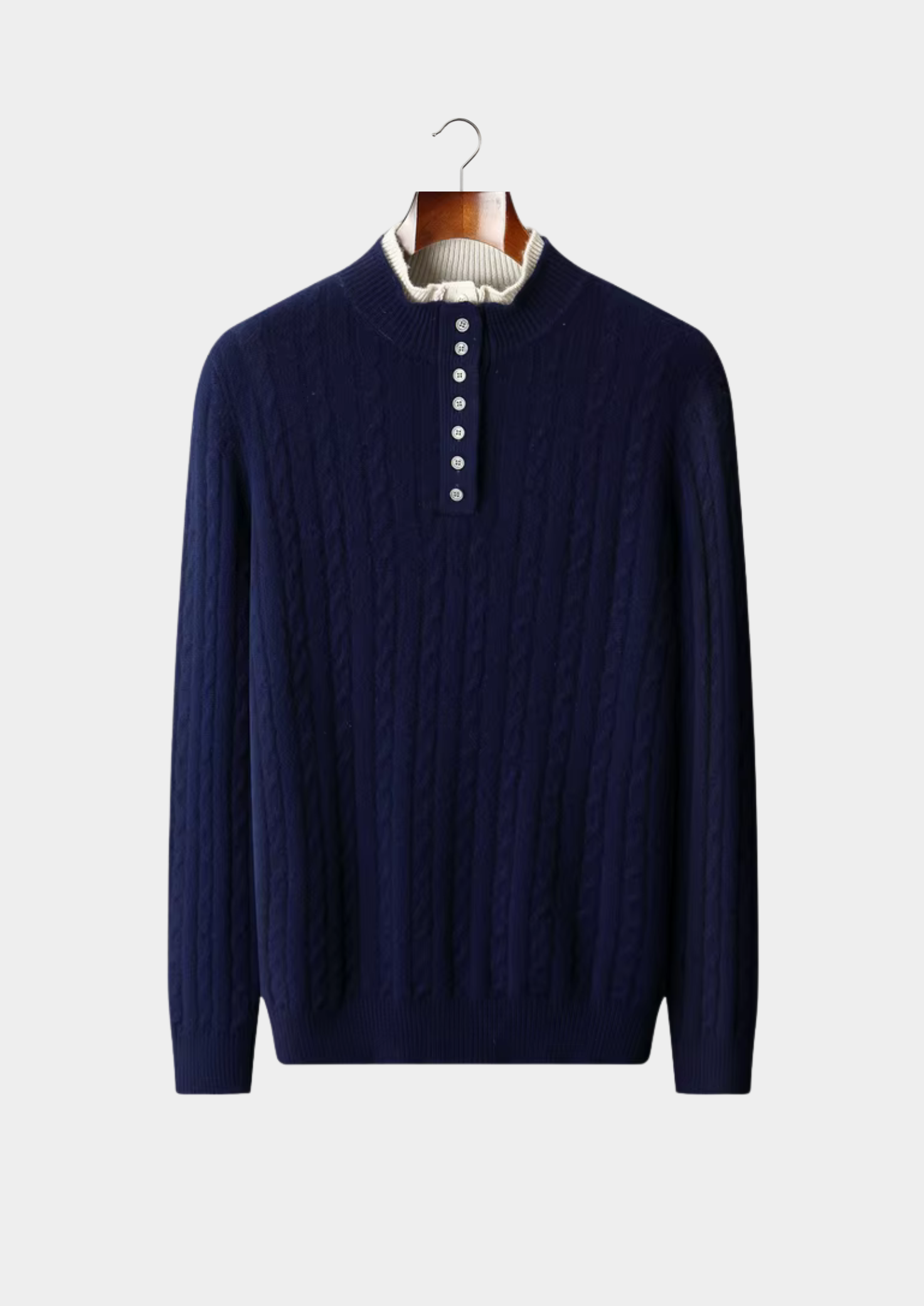 Pure Merino Wool Cable Knit Henley Sweater