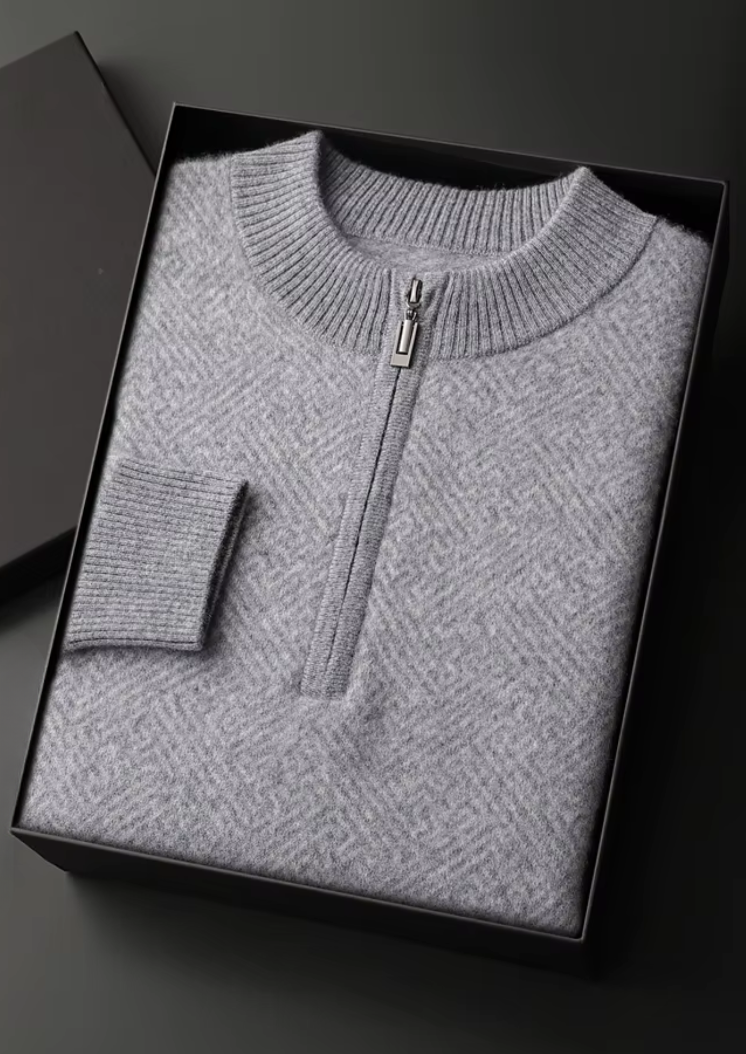 Cashmere Patterned Half-Zip Sweater