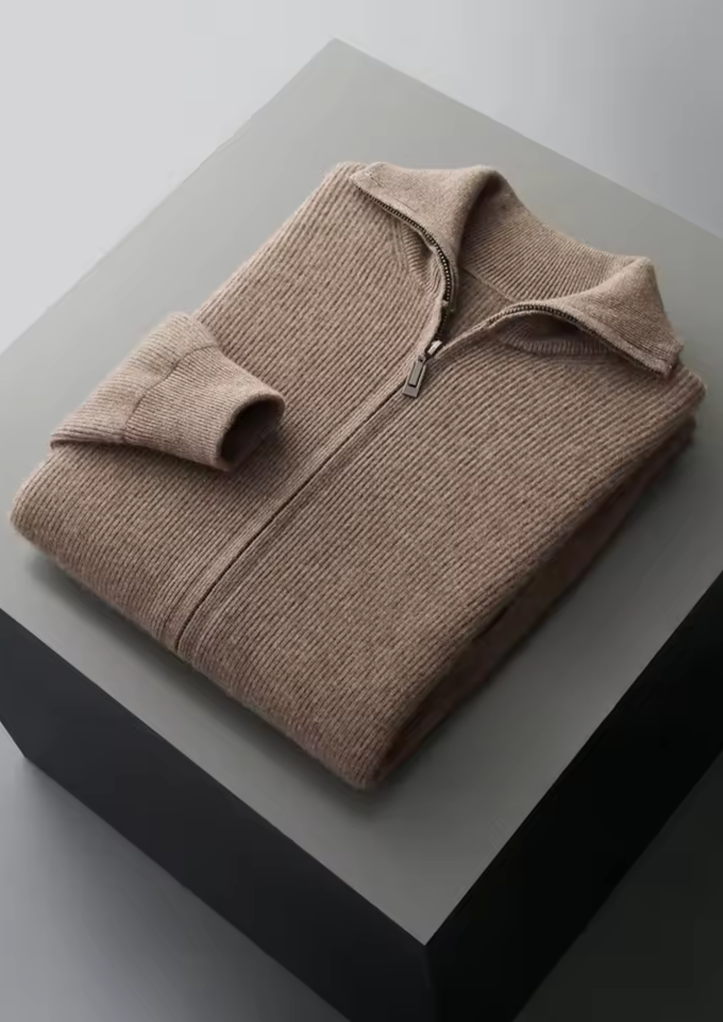 Pure Merino Wool Ribbed Zipper Cardigan