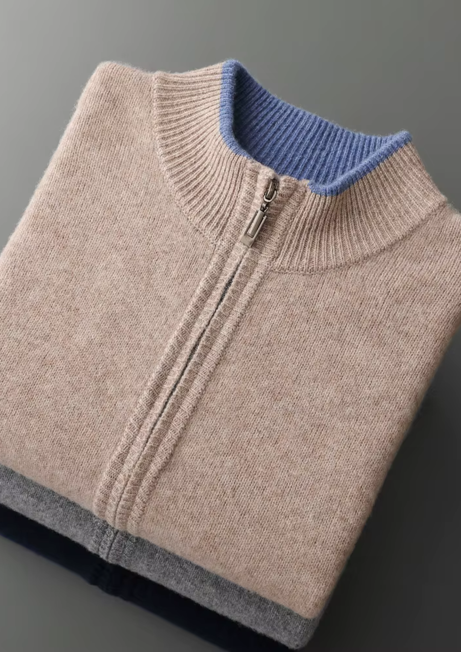 Pure Merino Wool Two-Tone Zip Cardigan