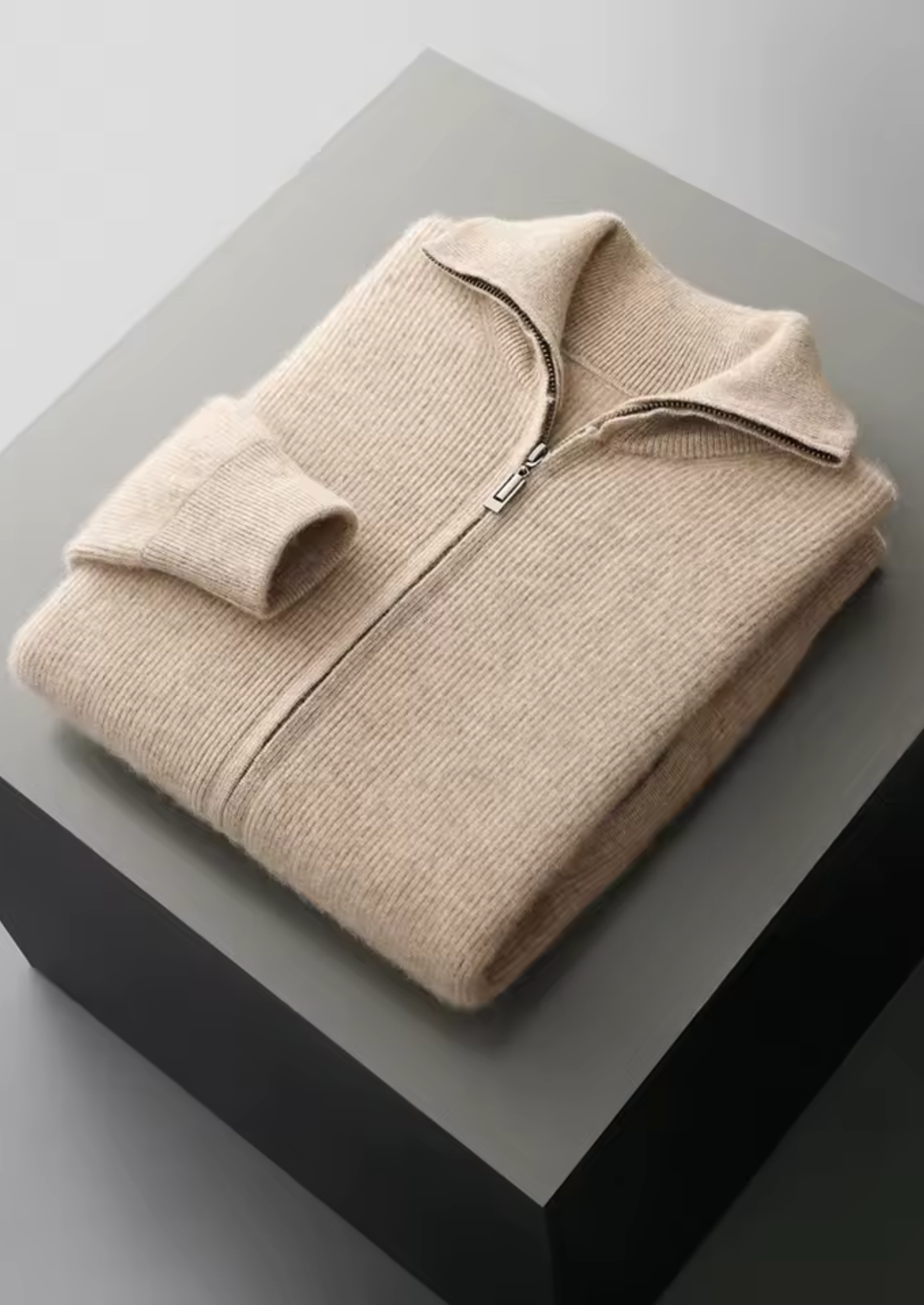 Pure Merino Wool Ribbed Zipper Cardigan