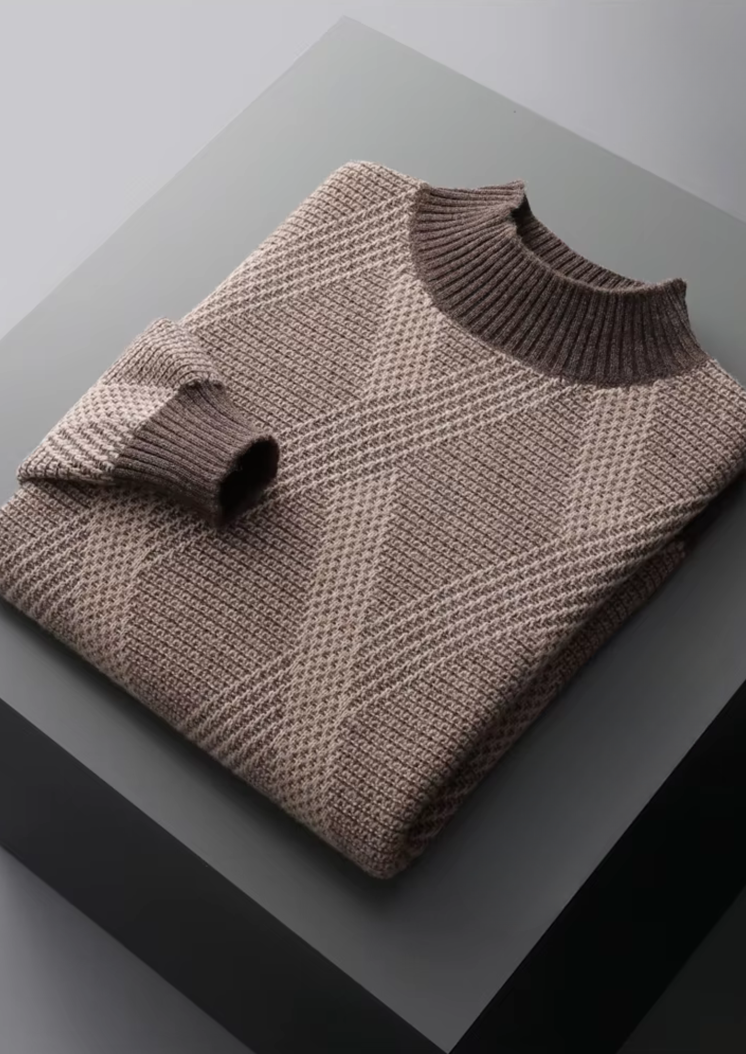 Pure Merino Wool Two Tone Patterned Mockneck