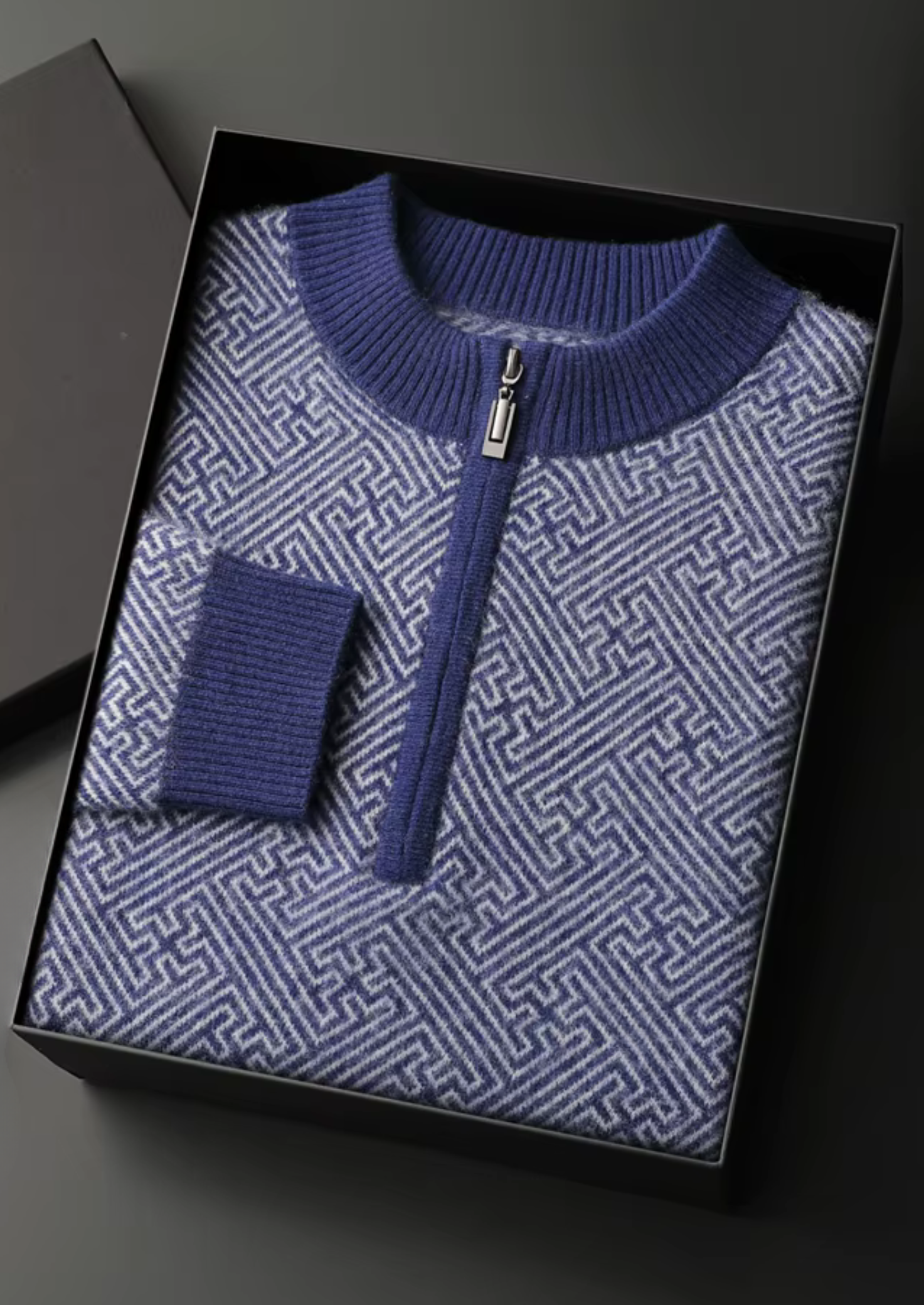 Cashmere Patterned Half-Zip Sweater