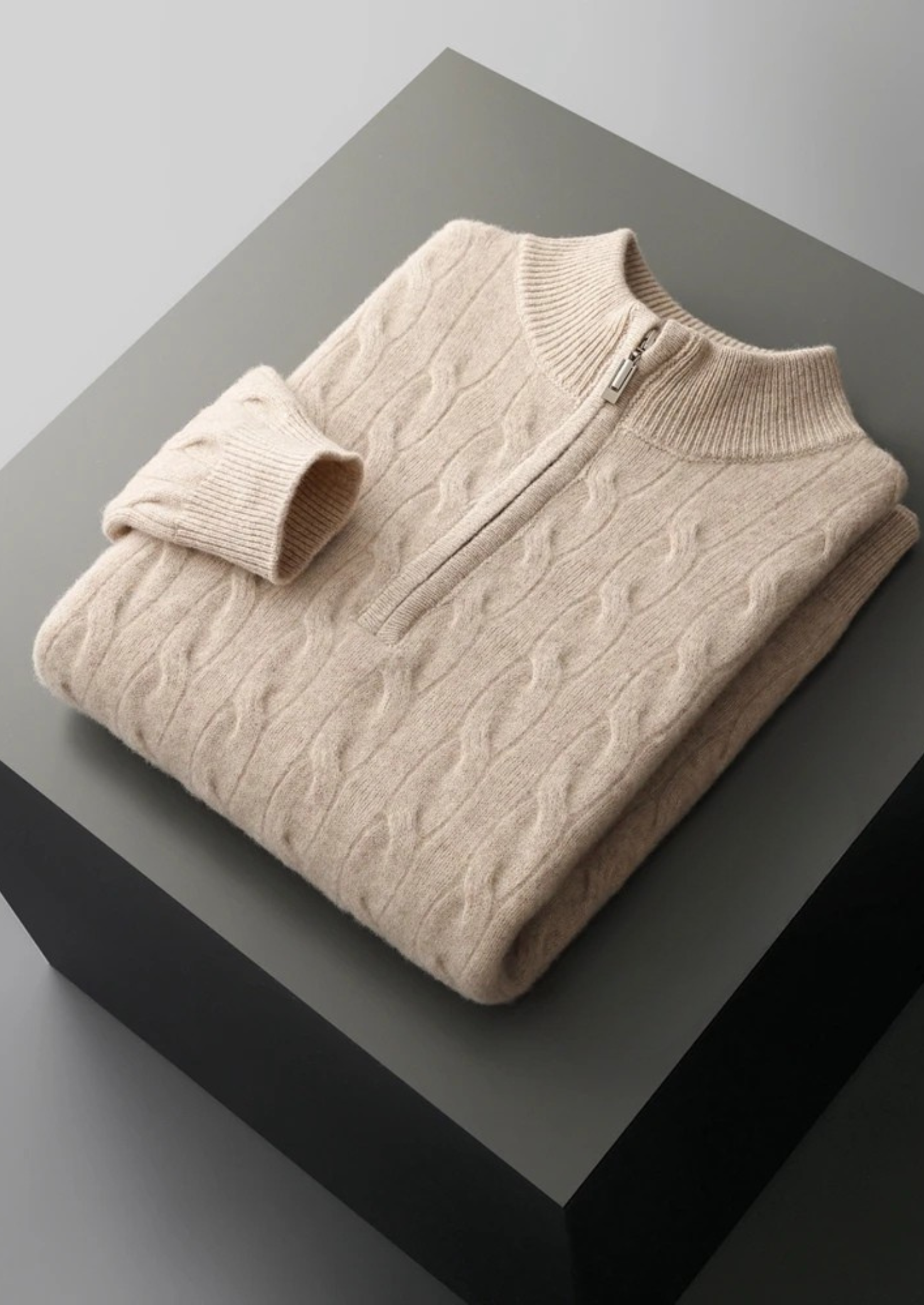 Pure Merino Wool Cable Half Zip