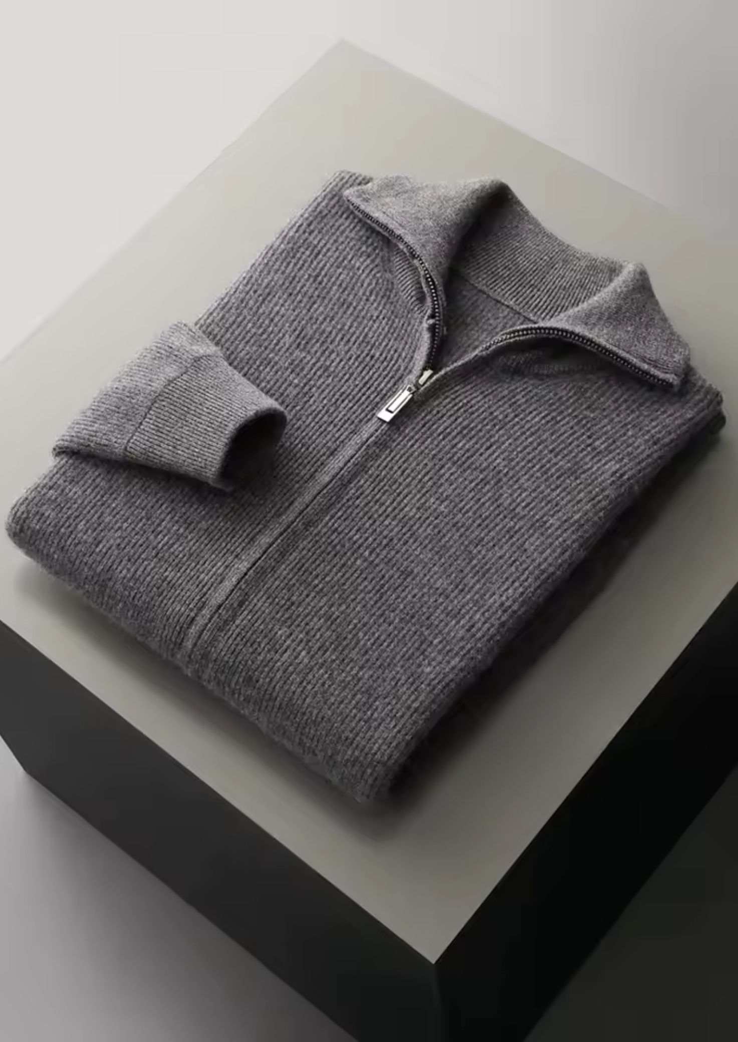 Pure Merino Wool Ribbed Zipper Cardigan