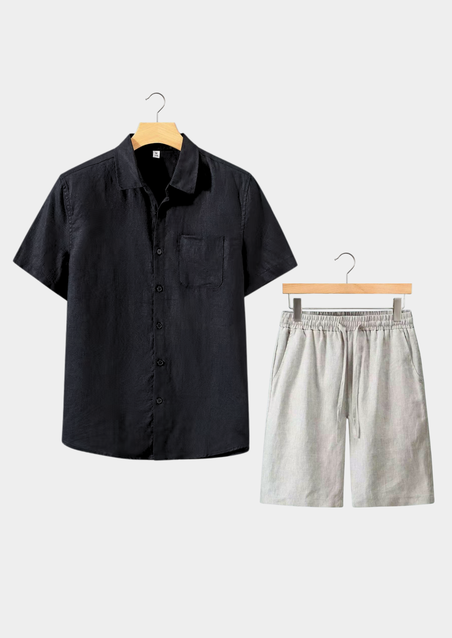 Linen Shortsleeve Summer Set - Black/Beige