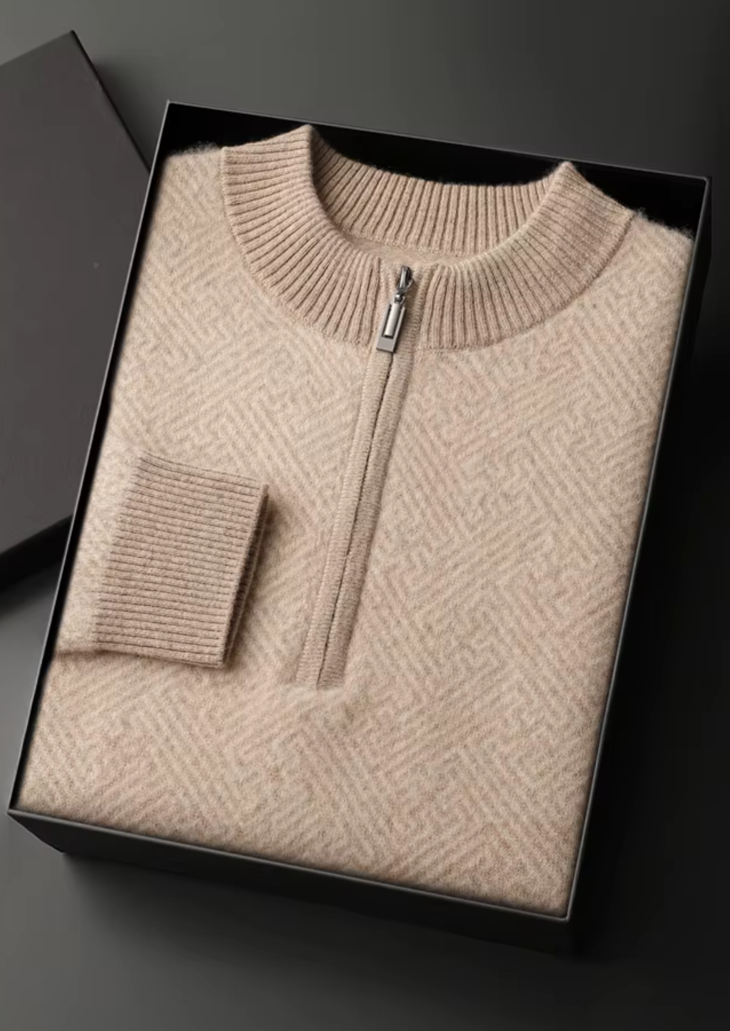 Cashmere Patterned Half-Zip Sweater