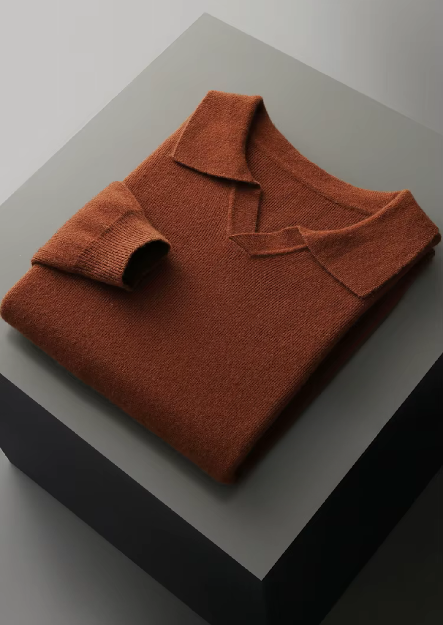 Pure Merino Wool Ribbed Buttonless Polo