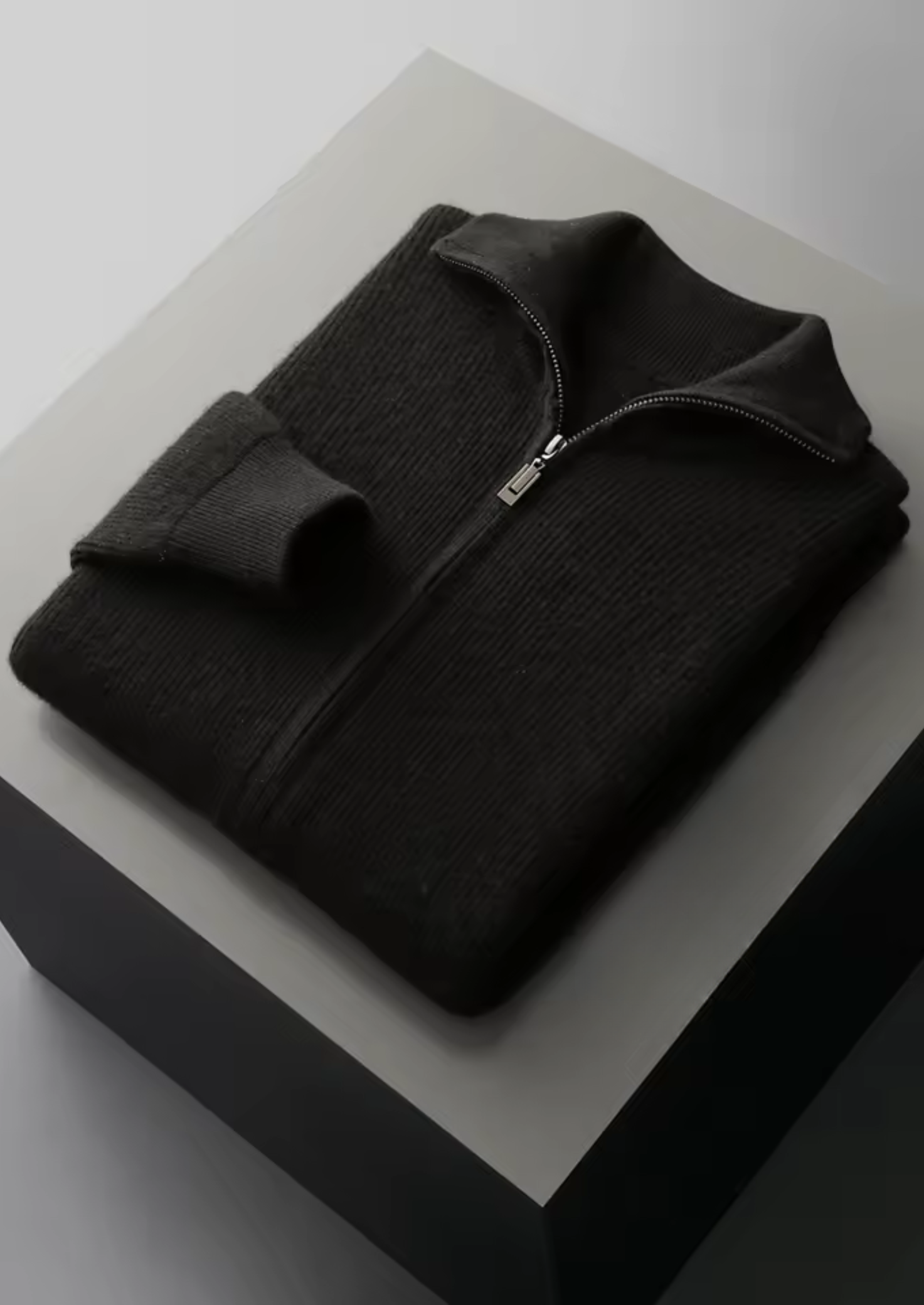 Pure Merino Wool Ribbed Zipper Cardigan