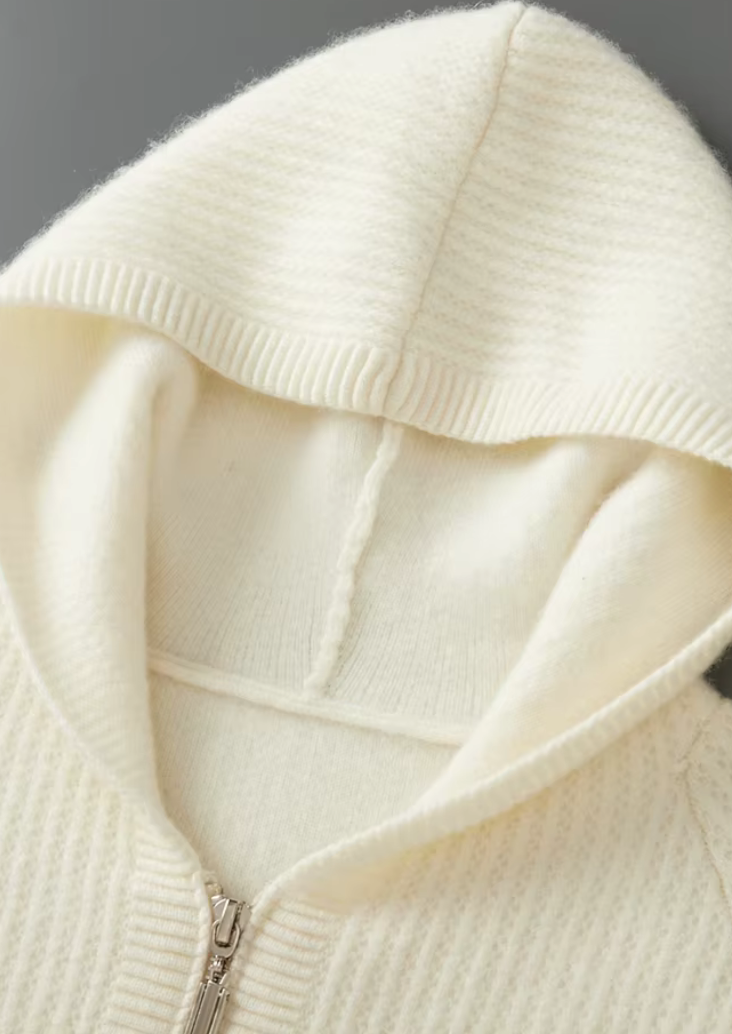 Pure Merino Wool Ribbed Zipper Hoodie
