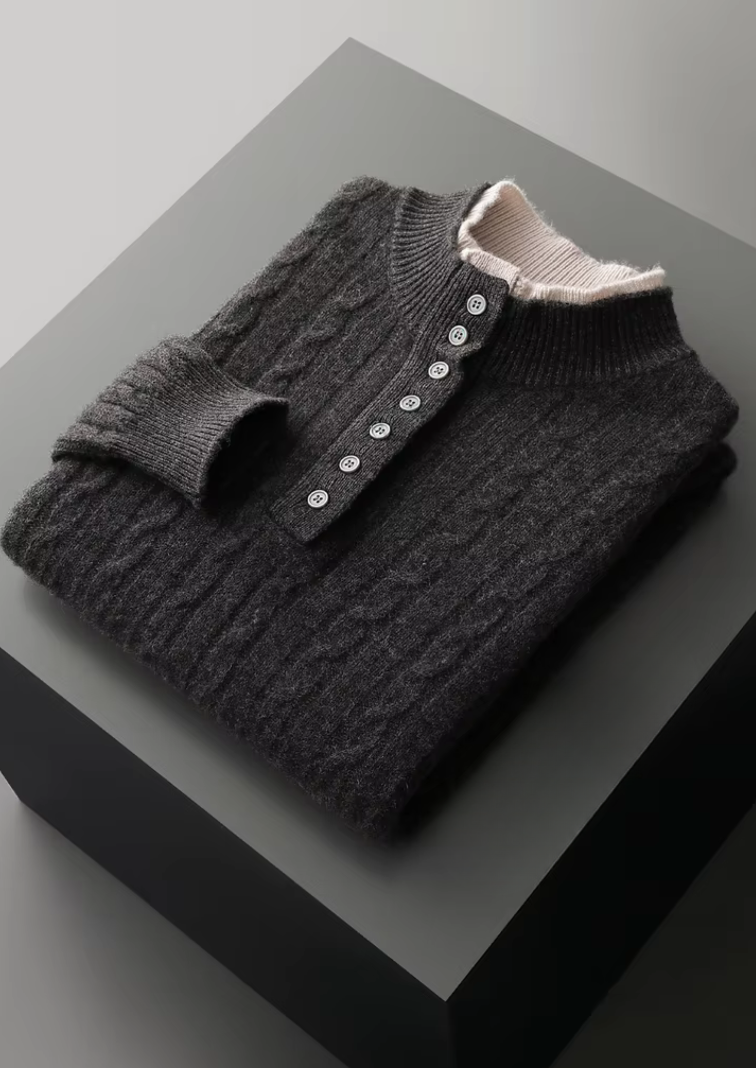 Pure Merino Wool Cable Knit Henley Sweater