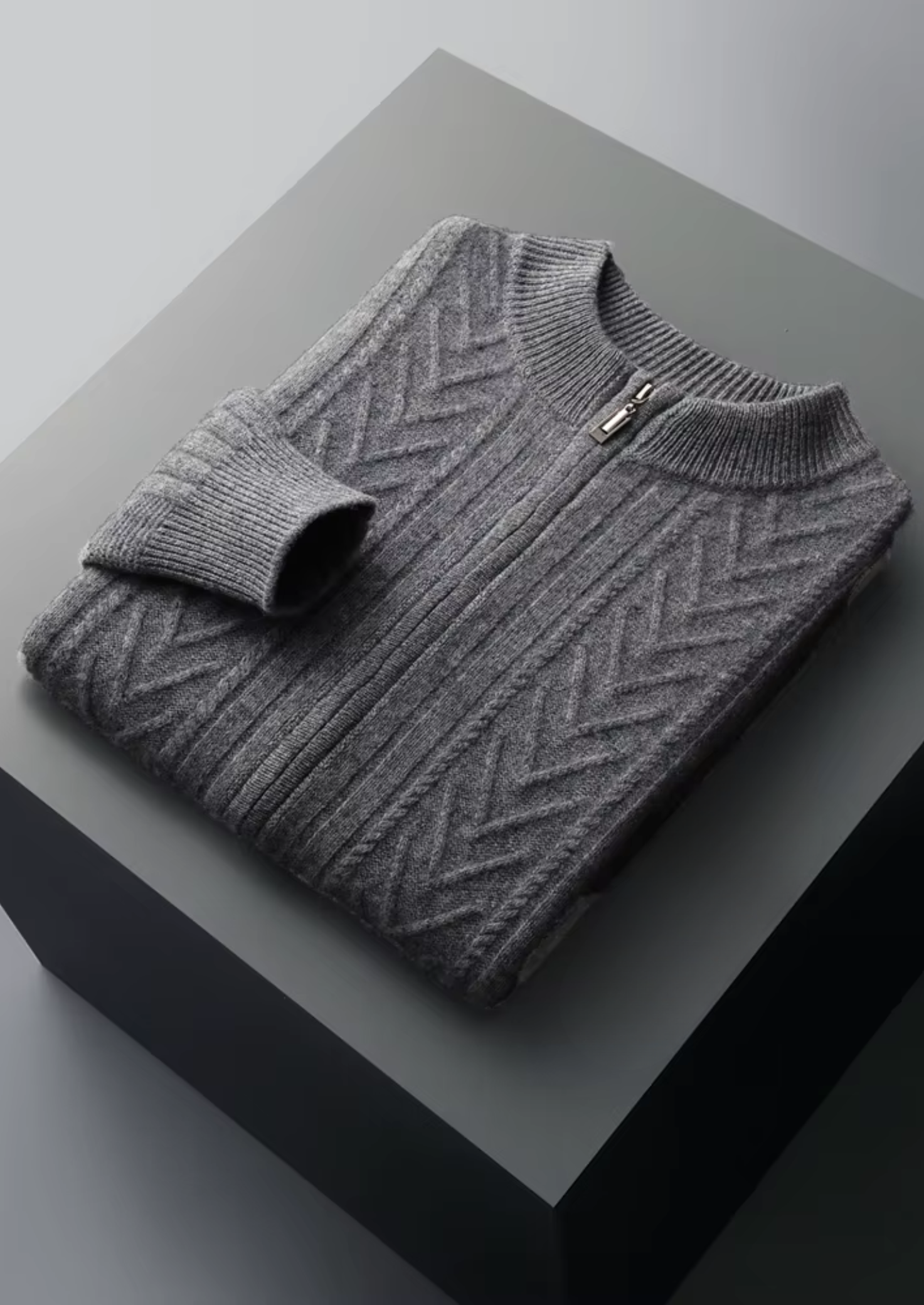 Pure Merino Wool Patterned Zip Cardigan