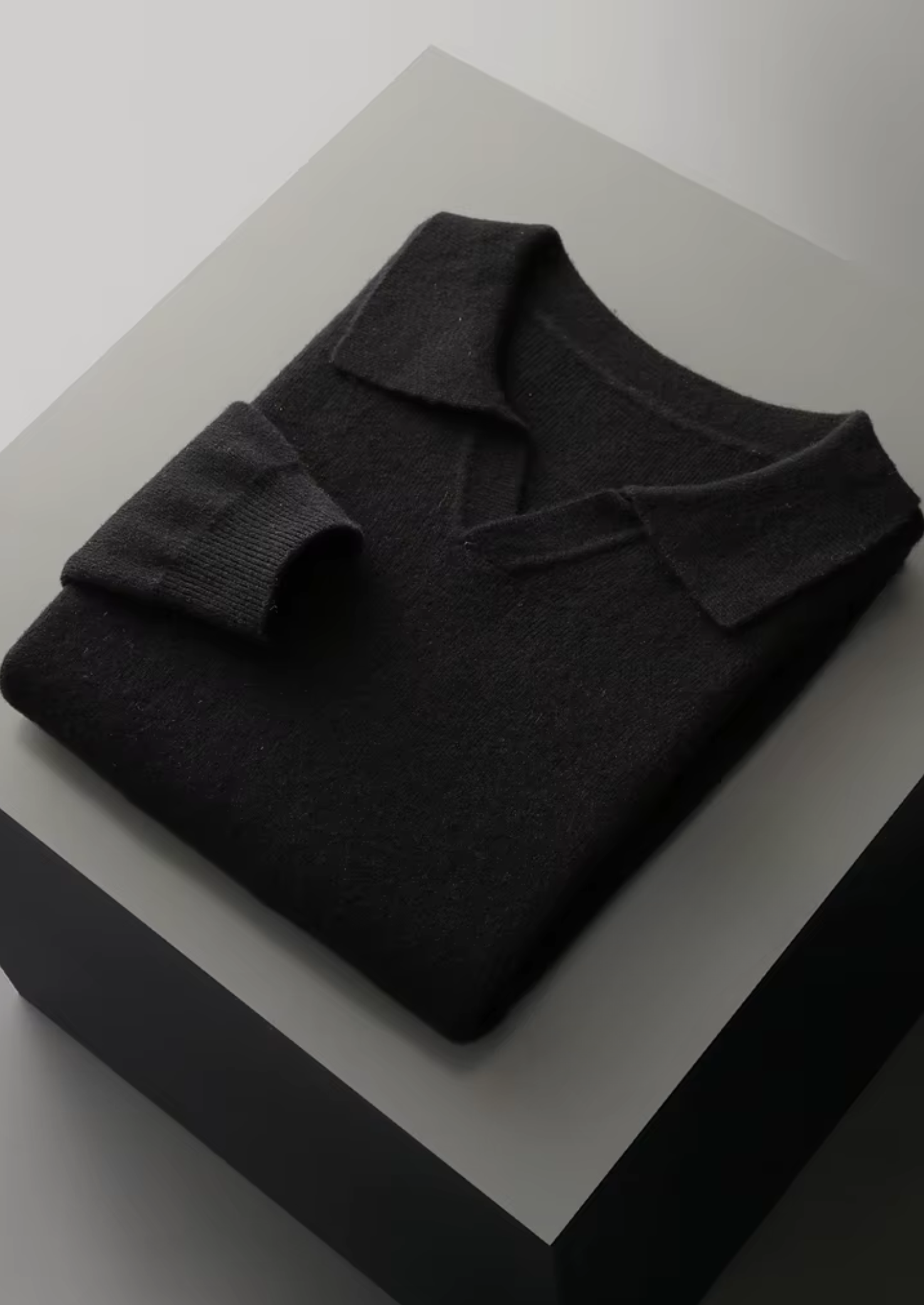 Pure Merino Wool Ribbed Buttonless Polo