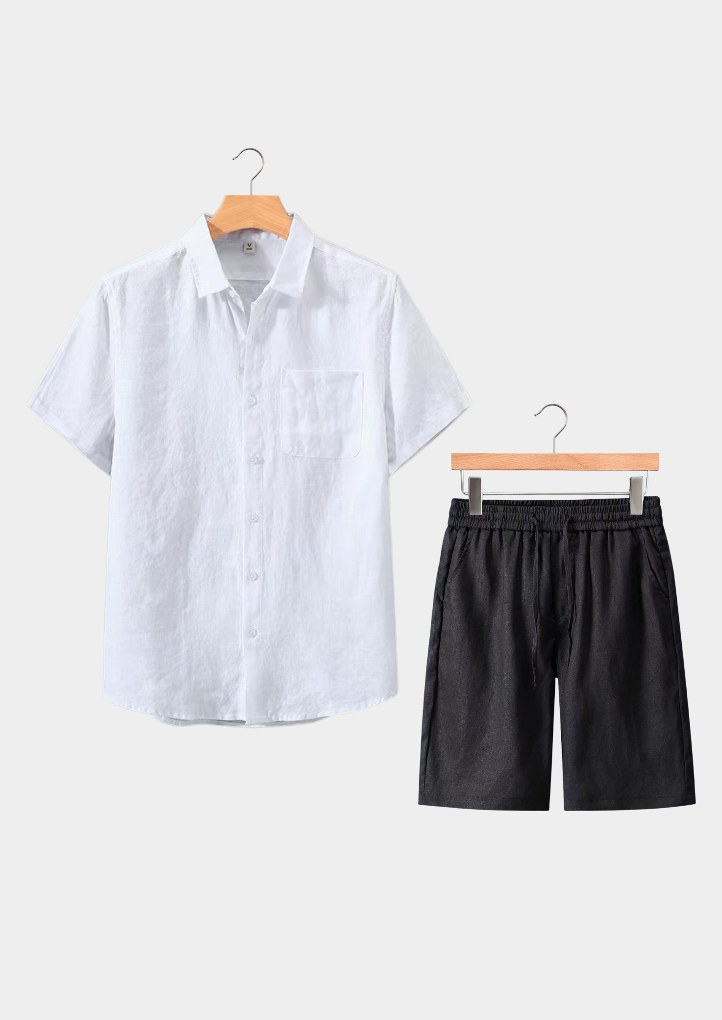 Linen Shortsleeve Summer Set - White/Black