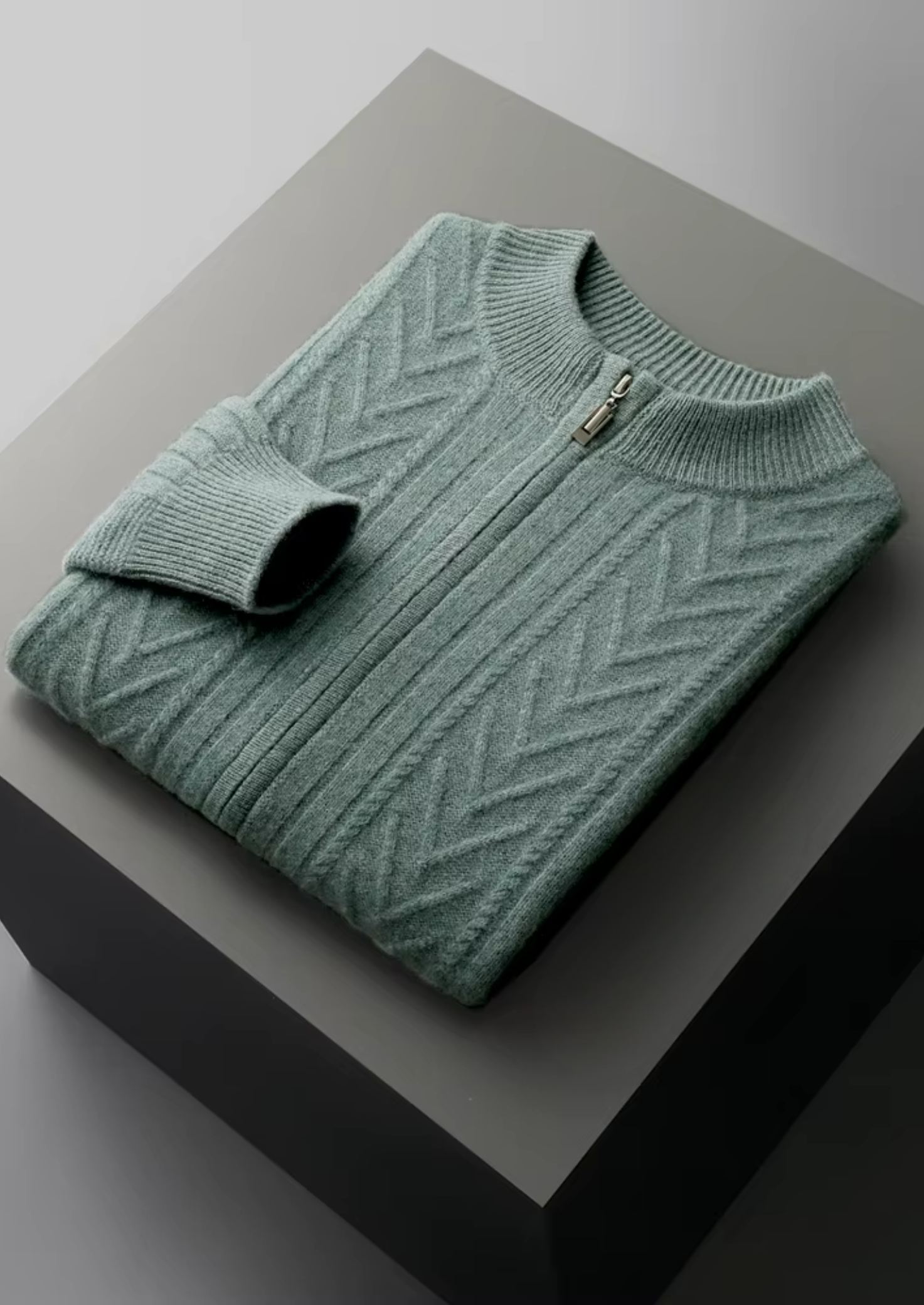 Pure Merino Wool Patterned Zip Cardigan