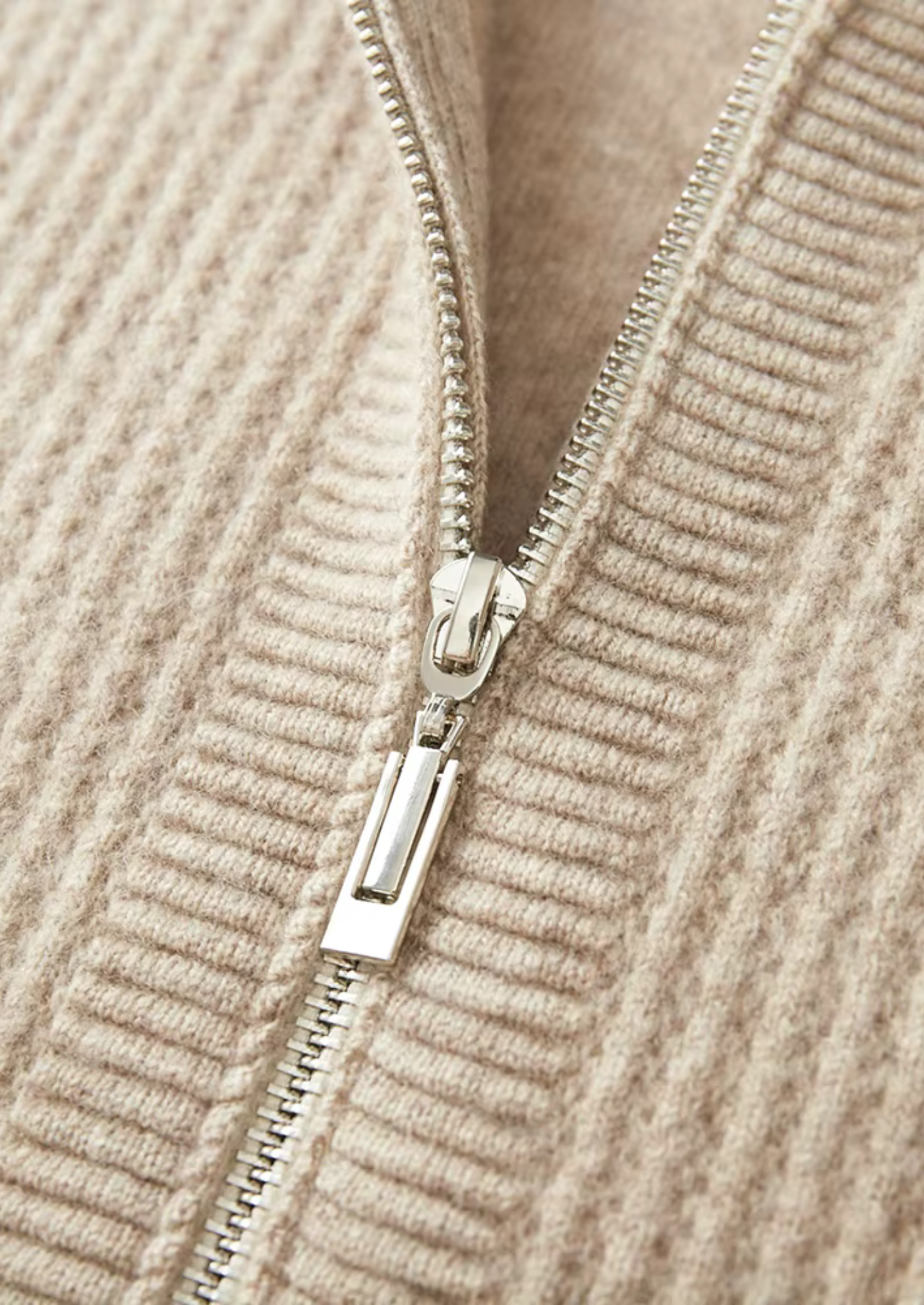 Pure Merino Wool Ribbed Zipper Hoodie