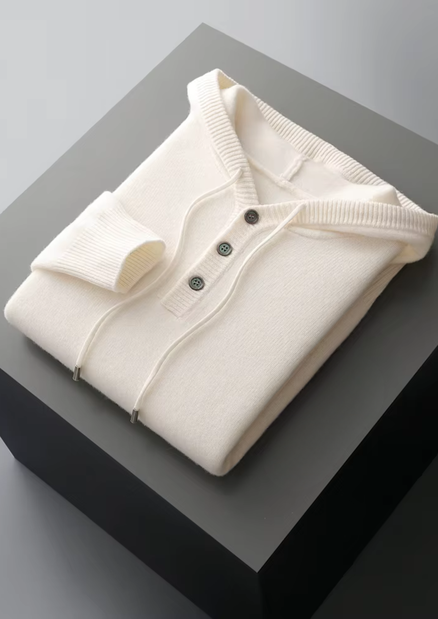 Pure Merino Wool Button Hoodie