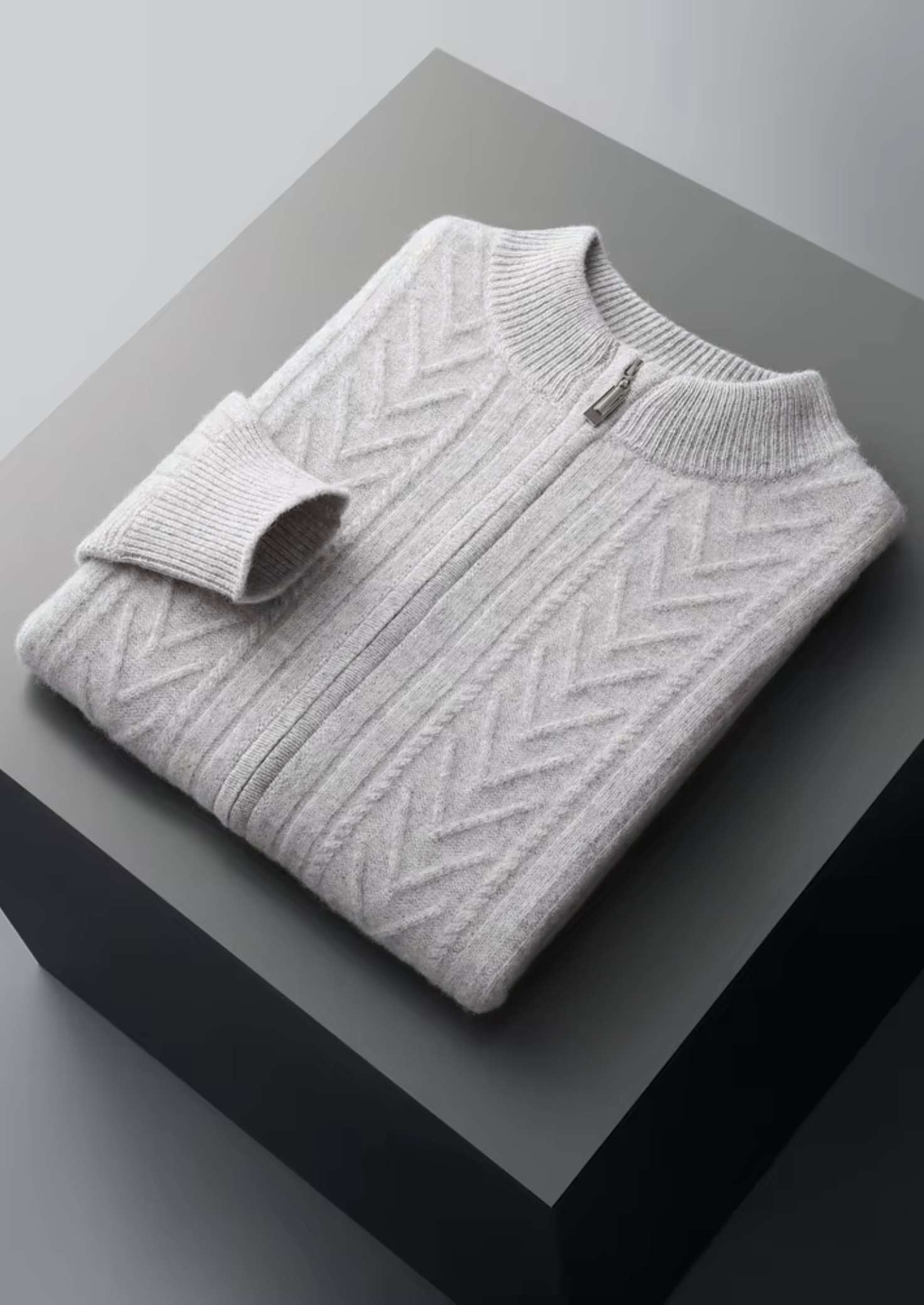 Pure Merino Wool Patterned Zip Cardigan