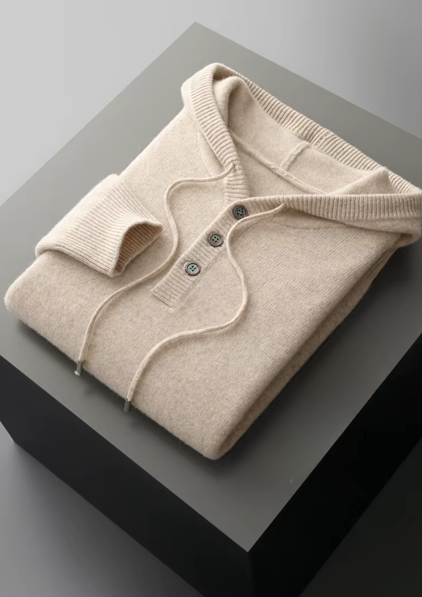 Pure Merino Wool Button Hoodie