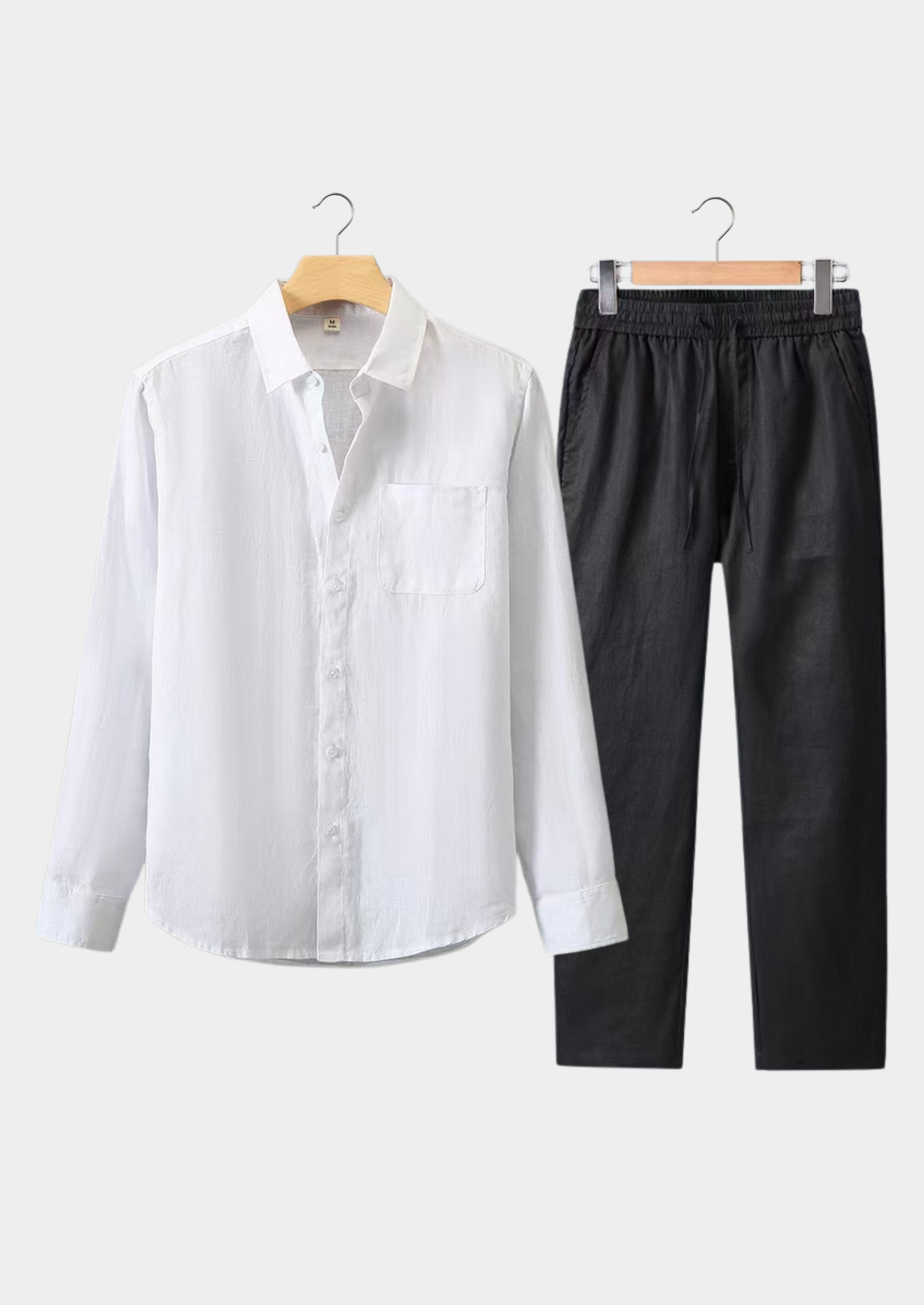 Linen Longsleeve Summer Set - White/Black