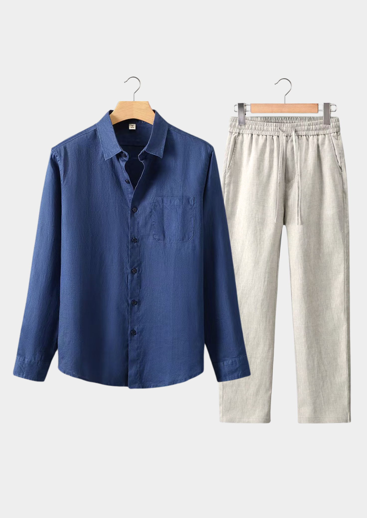 Linen Longsleeve Summer Set - Navy Blue/Beige