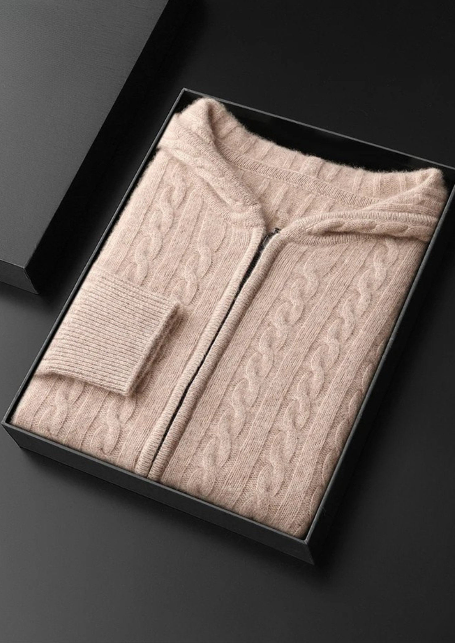 Cashmere Cable Knit Zipper Hoodie