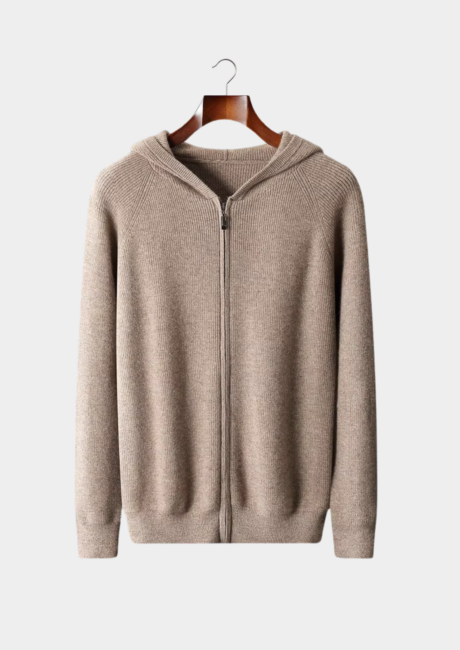 Pure Merino Wool Ribbed Zip Hoodie