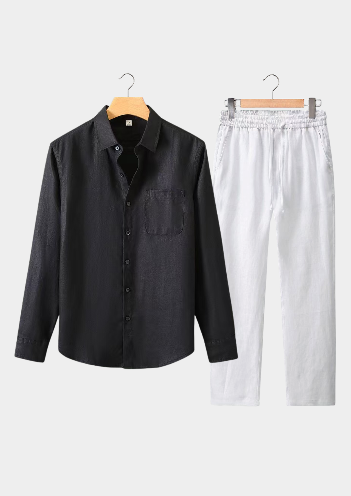 Linen Longsleeve Summer Set - Black/White