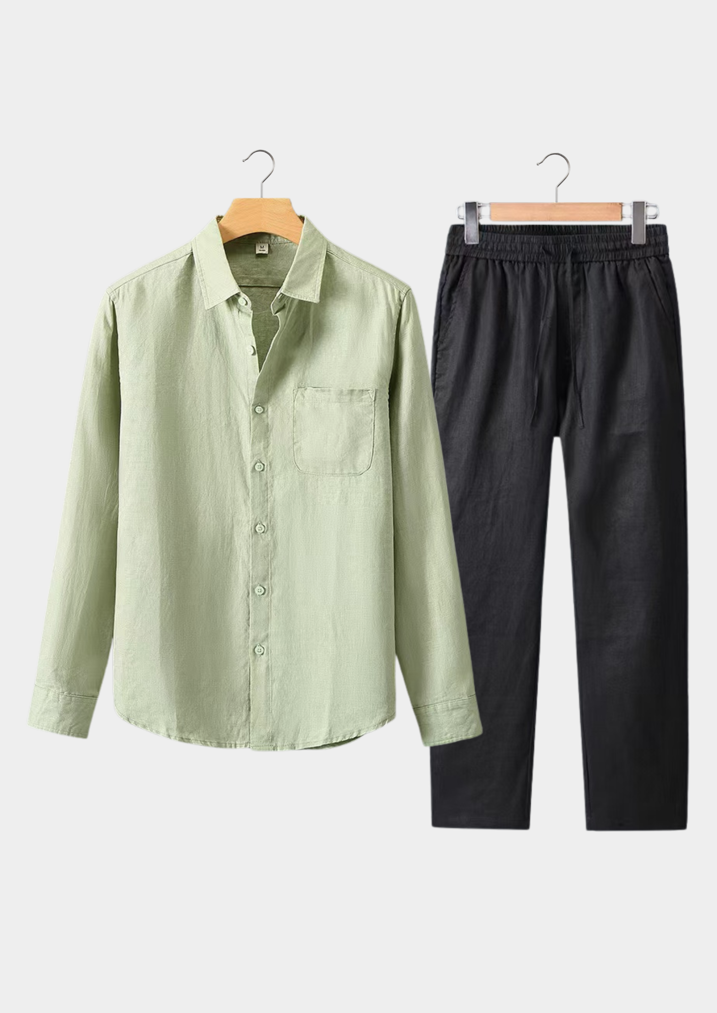 Linen Longsleeve Summer Set - Mint Green/Black