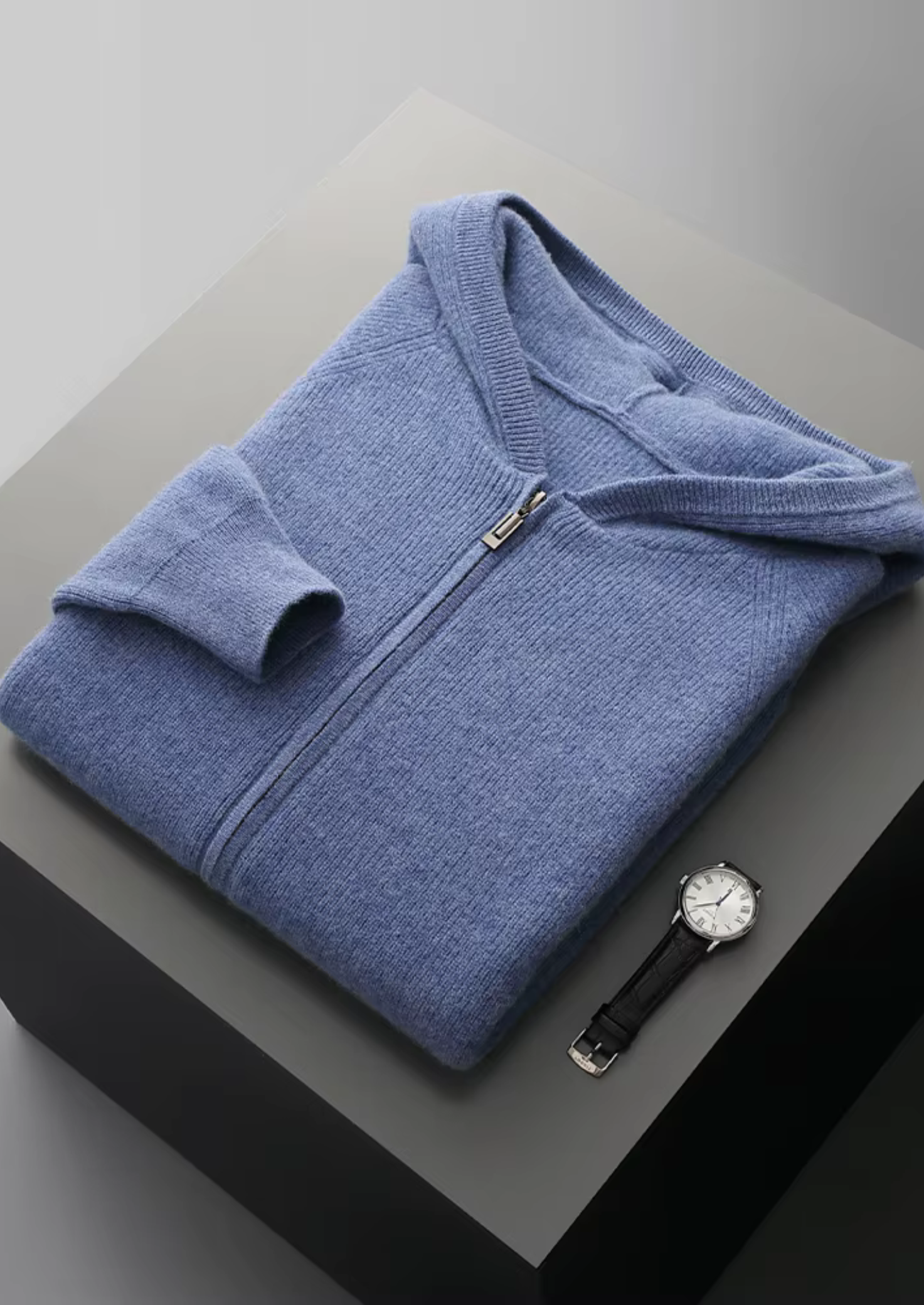 Pure Merino Wool Ribbed Zip Hoodie